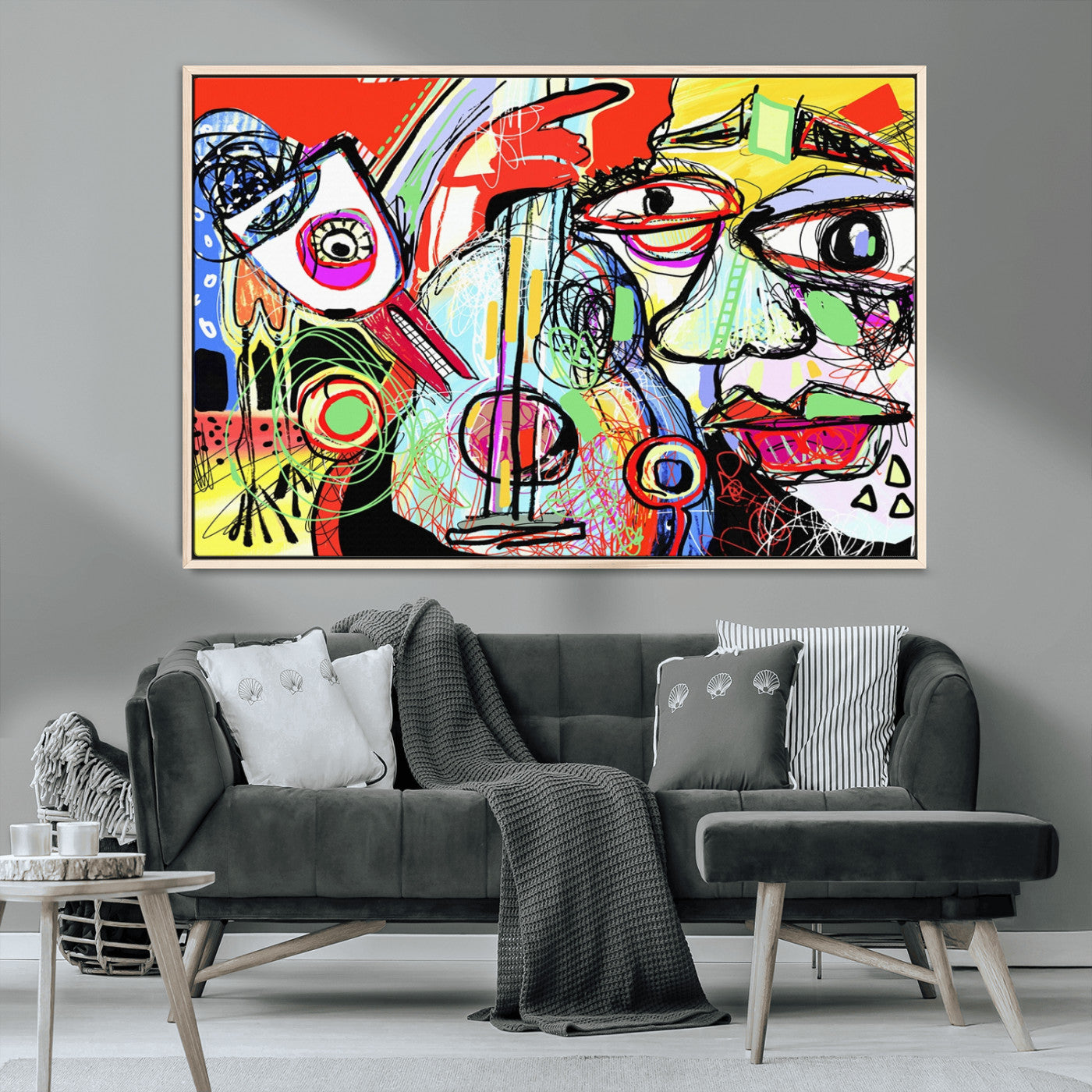 37796-MGV-CV-36X24-Picasso Style Art Abstract Canvas Wall Art Print , Colorful Abstract Artwork