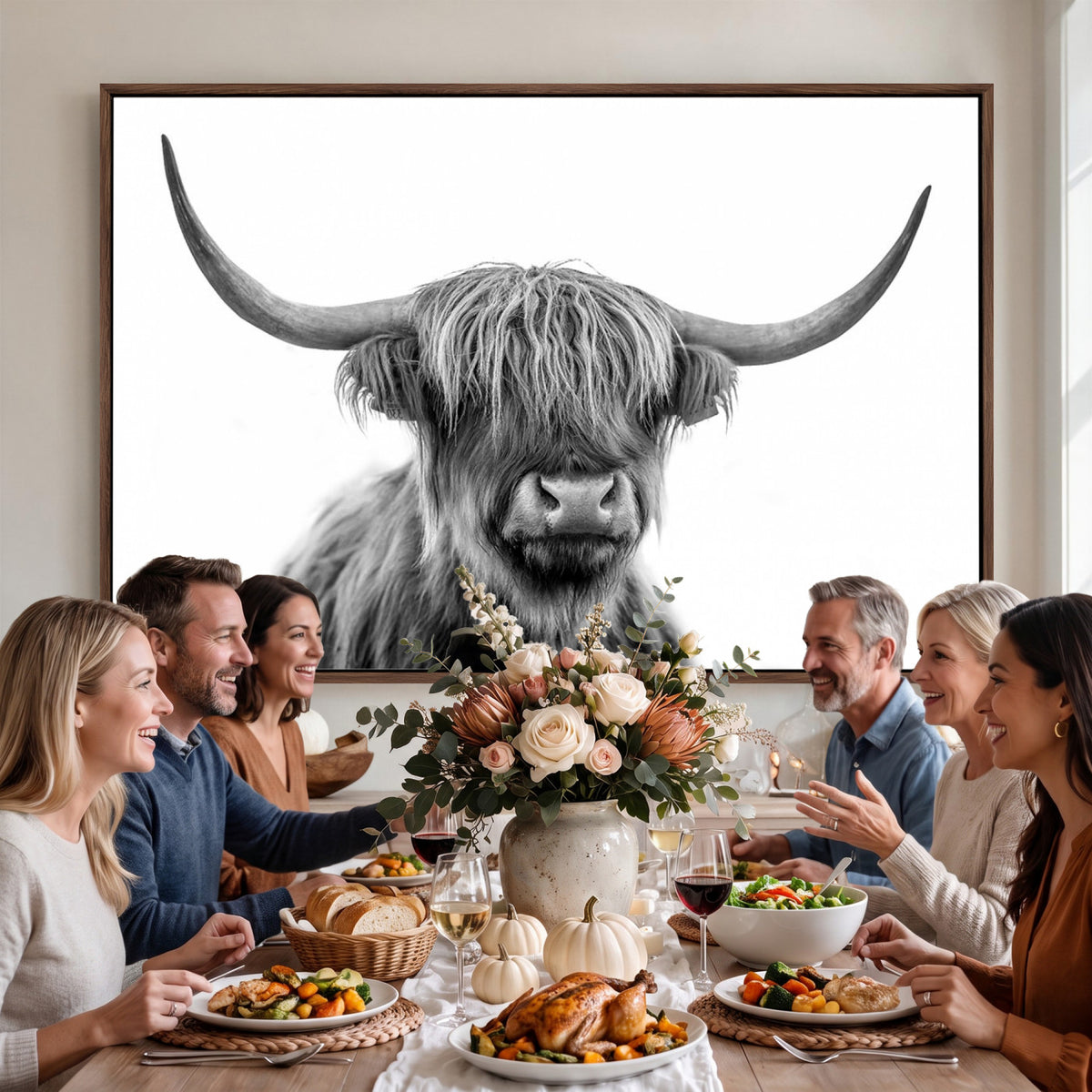 75503-_Poster-30x20 - Scottish Highland Cow Cattle Art Print Wall Art Canvas Print for Farmhouse Decor, Framed Scottish