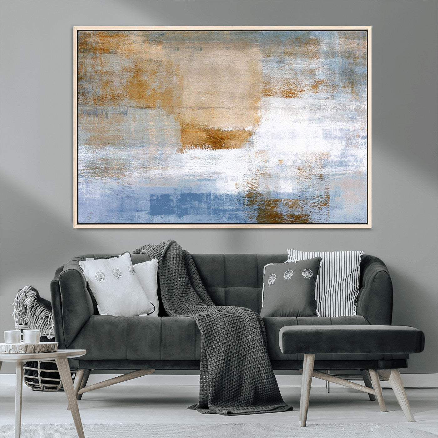 72354-MGV-CV-36X24-Blue Multi Panel Abstract Wall Art Canvas, Abstract Blue and Gold Canvas Print