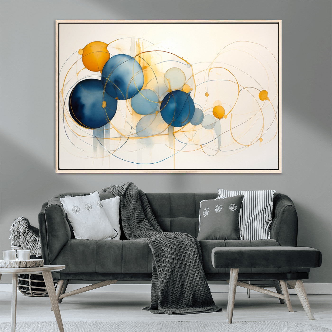 36188-MGV-FC-36X24_Natural-Geometric Blue Orange Abstract Wall Art Canvas, Geometric Blue Orange Canvas Print