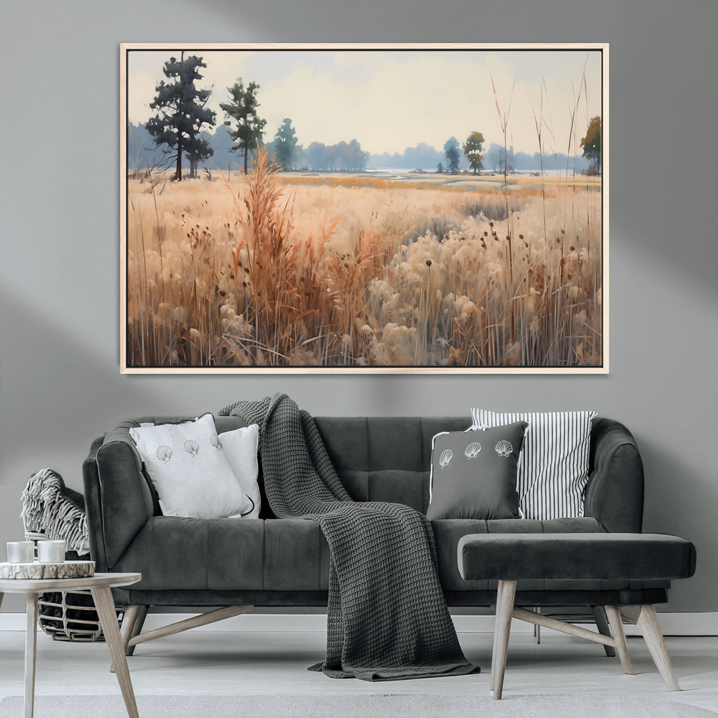 98822-MGV-CV-36X24-Golden Fields Canvas Wall Art Print – Serene Landscape of Nature’s Tranquility in Minimalist Modern