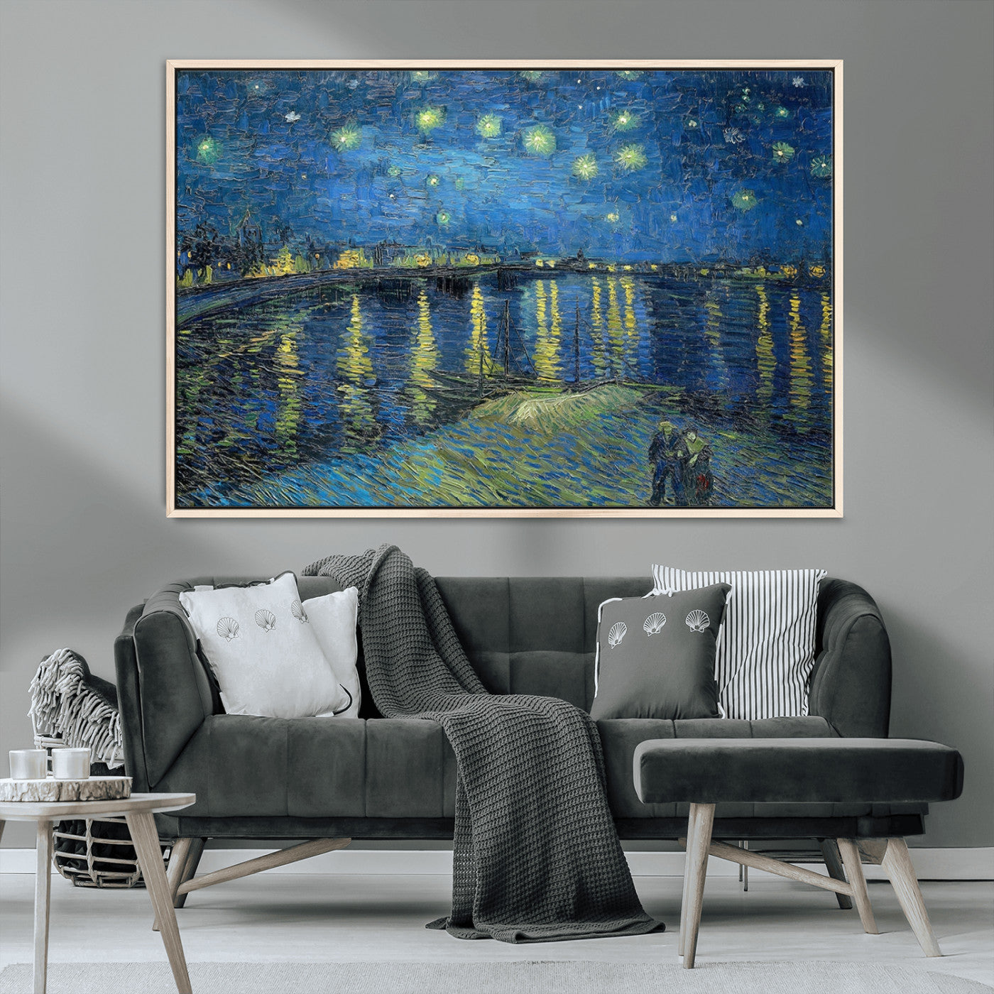 94605-MGV-CV-36X24-Vincent van Gogh Starry Night over the Rhone Abstract Wall Art Canvas, Starry Night Canvas Print