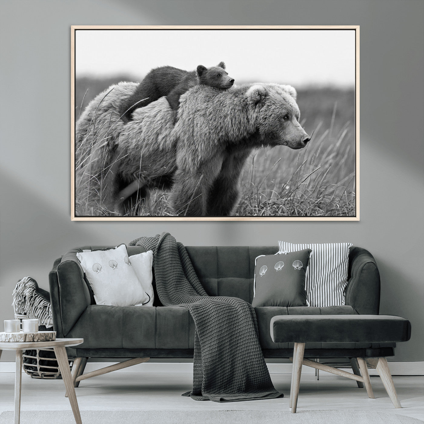 76338-MGV-FC-36X24_Natural-Bear and Cub Wall Art Canvas | 399 Bear Cub Wildlife-Inspired Animal Art for Living Room or Office |