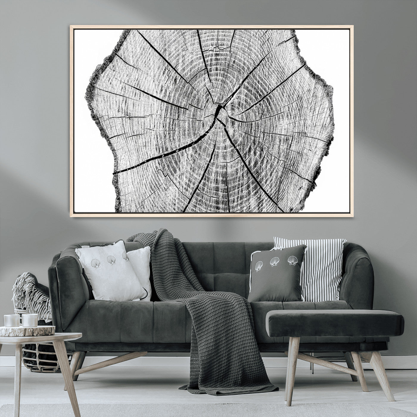 98709-MGV-CV-36X24-Rustic Tree Ring Wall Art Canvas Print – Framed and Ready to Hang – Perfect for Nature-Inspired and