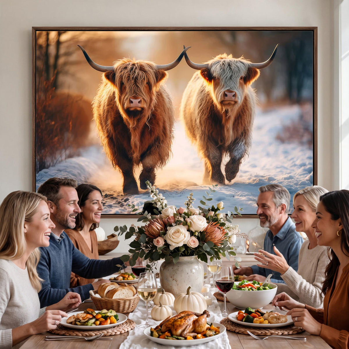 94810-_Poster-30x20 - Scottish Highland Cow Horn Farm Wall Art Canvas Print