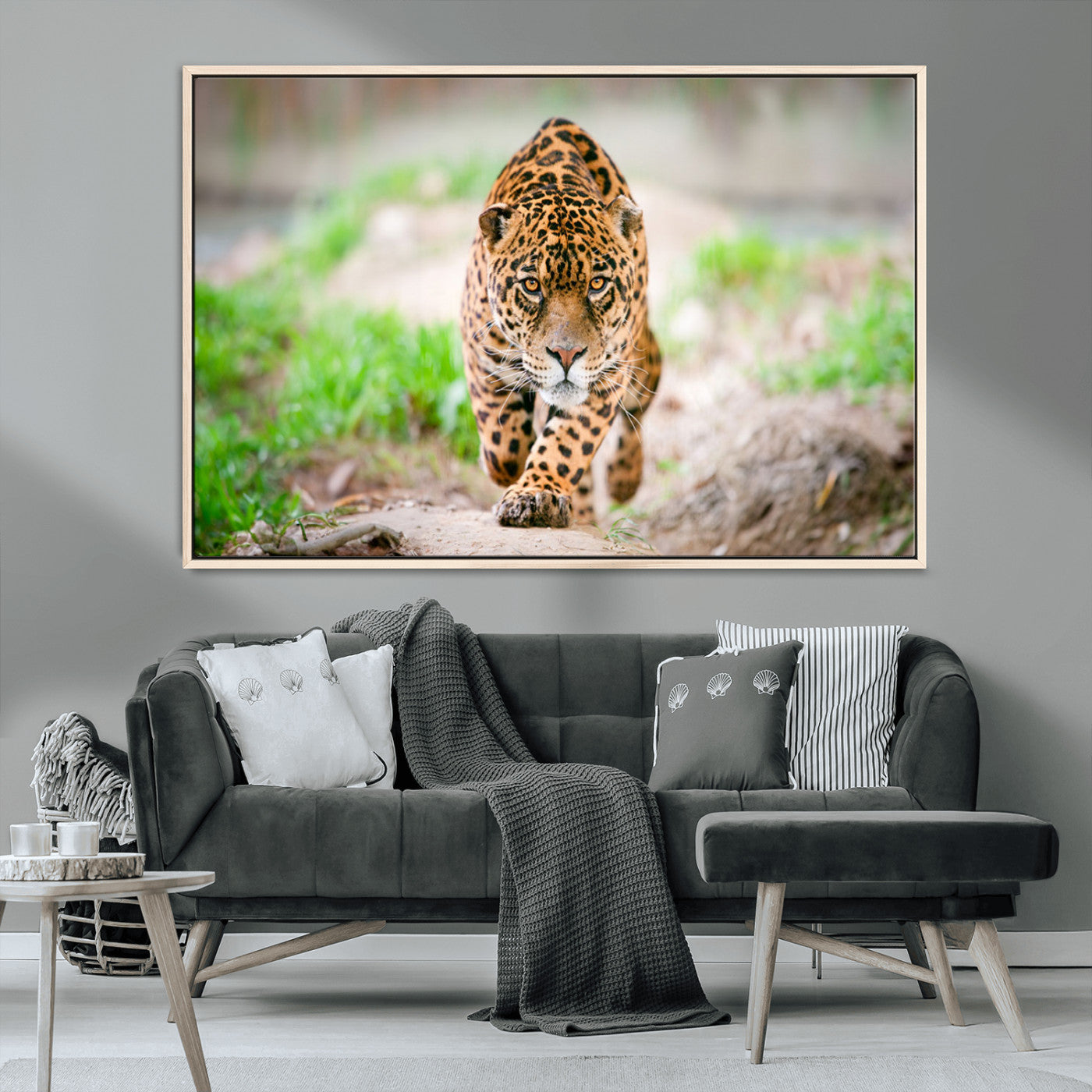 75066-MGV-CV-36X24-Leopard on the Prowl - Stunning Large Framed Leopard Wall Art Canvas Wall Art for Living Room,
