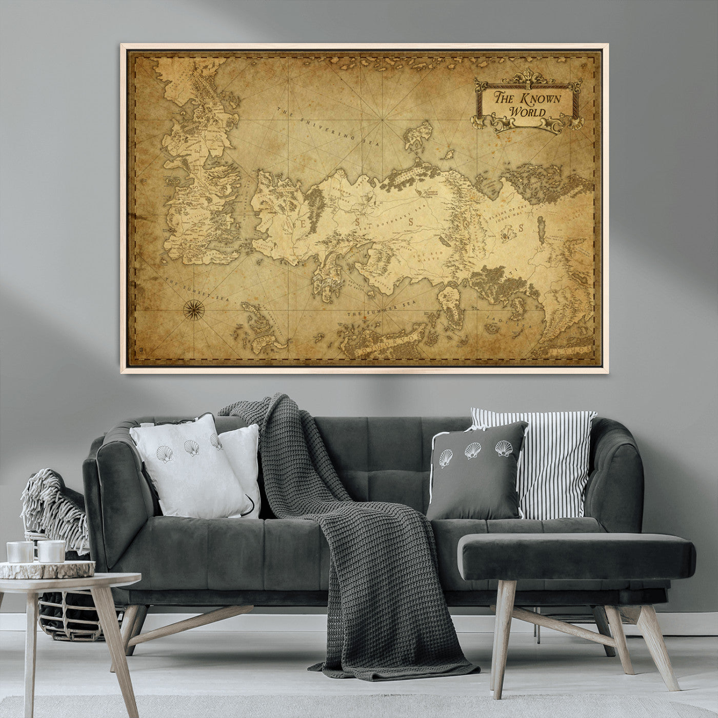 -Vintage Game of Thrones Map Wall Art | Westeros and Essos Antique Style Print | The Known World in