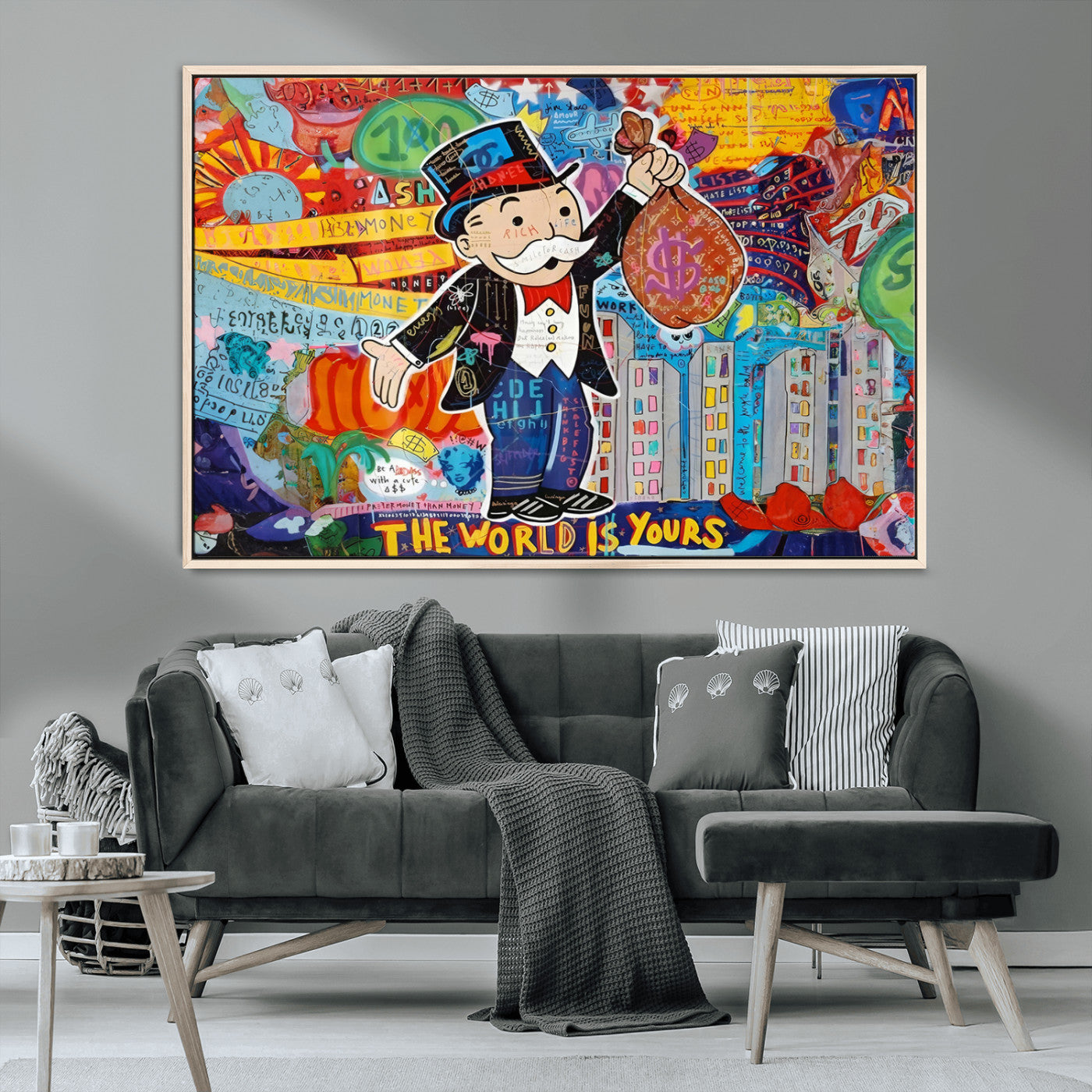 96320-MGV-FC-36X24_Natural-Pop Art Monopoly Man Canvas Wall Art Print - Bold and Colorful Street Art-Inspired Decor for Living