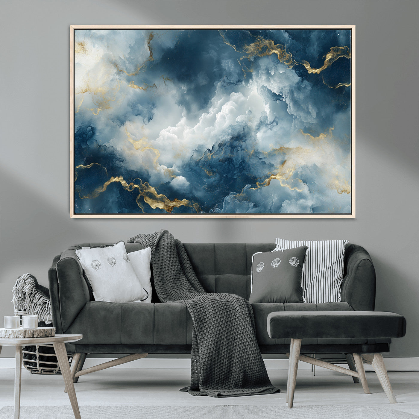 48298-MGV-CV-36X24-Large Abstract Print - Luxe Blue and Gold Abstract Canvas Wall Art - Bold Cloudscape Canvas for