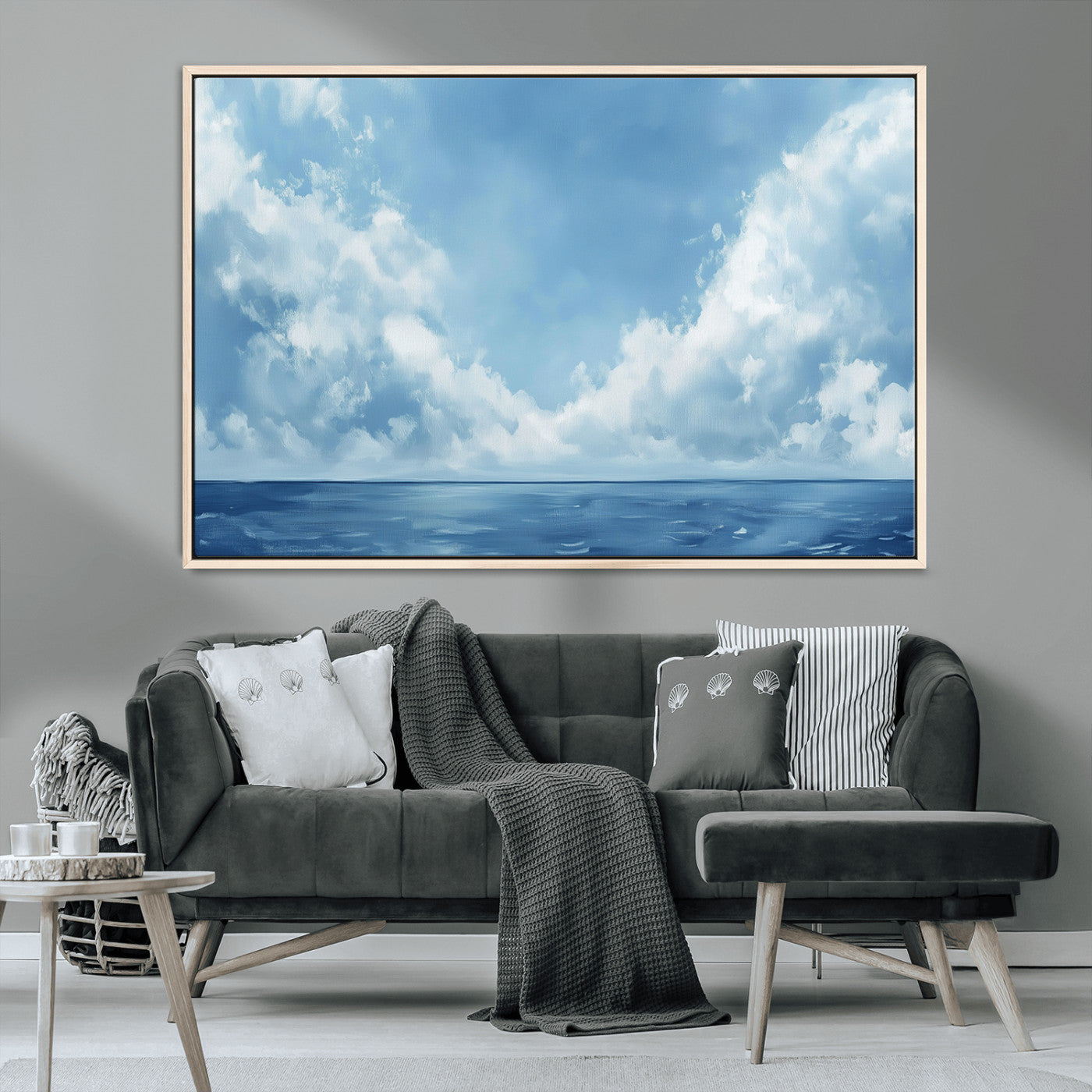 57554-MGV-CV-36X24-Abstract Ocean Print Artwork- Serene Blue Ocean Canvas Wall Art - Minimalist Ocean and Sky Canvas