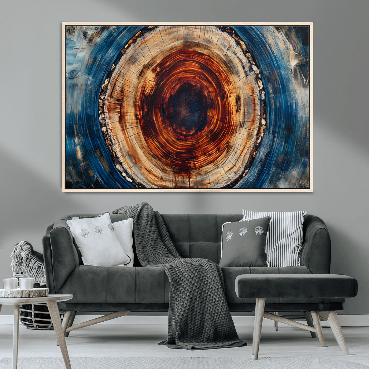 90395-MGV-CV-36X24-Abstract Framed Tree Rings Wall Decor, Wood Grain Rings Artwork Print, Nature Woodland Modern Wall
