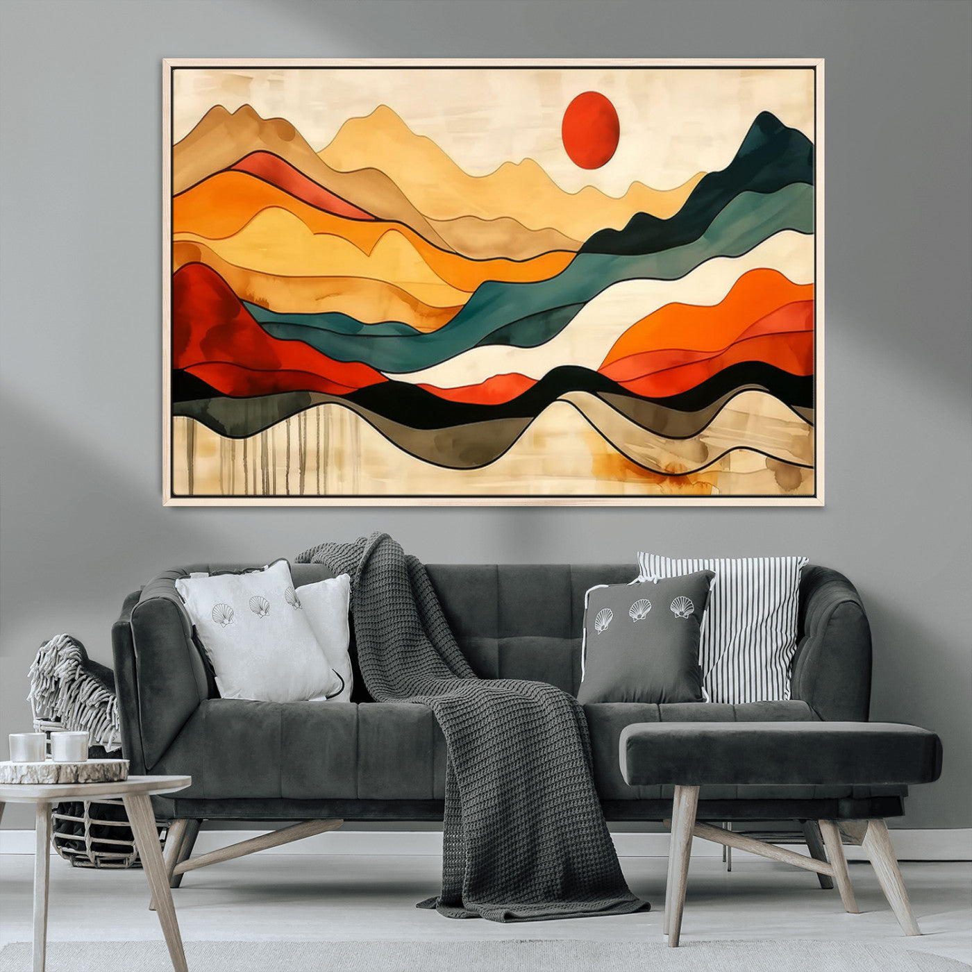 23241-MGV-CV-36X24-Mid Century Wall Art Print - Abstract Woodland Print - Modern Art Panoramic Mountain Wall Art