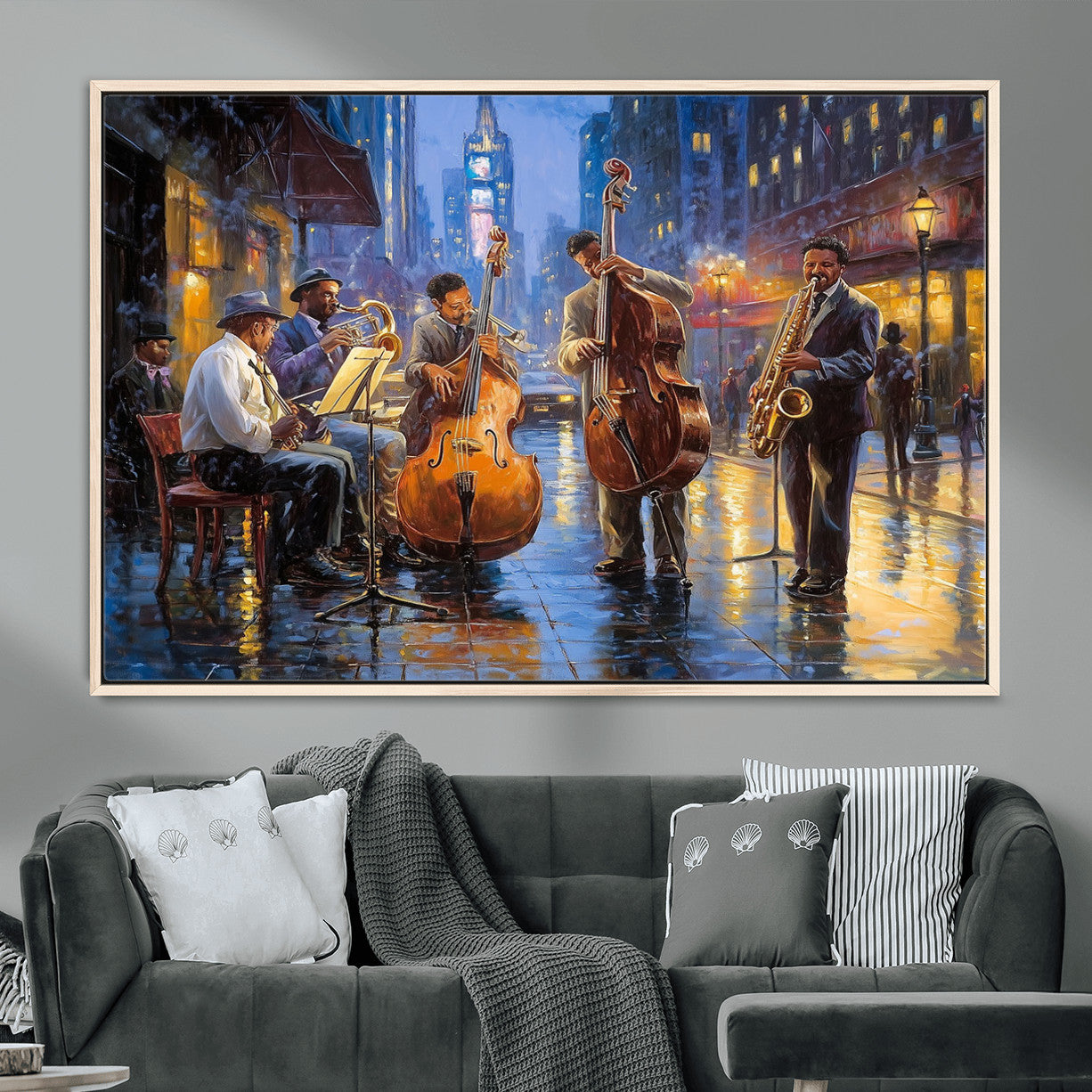 58694-MGV-FC-36X24 - Colorful Jazz Wall Art - African American Music Canvas Print - Framed Abstract Music Poster for Home