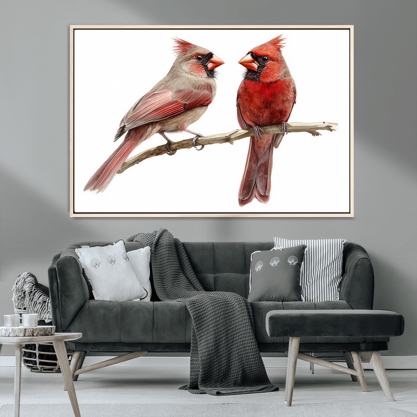 -Cardinal Bird Canvas Wall Art - Male and Female Cardinal Print - Abstract Bird Wall Decor for Home -