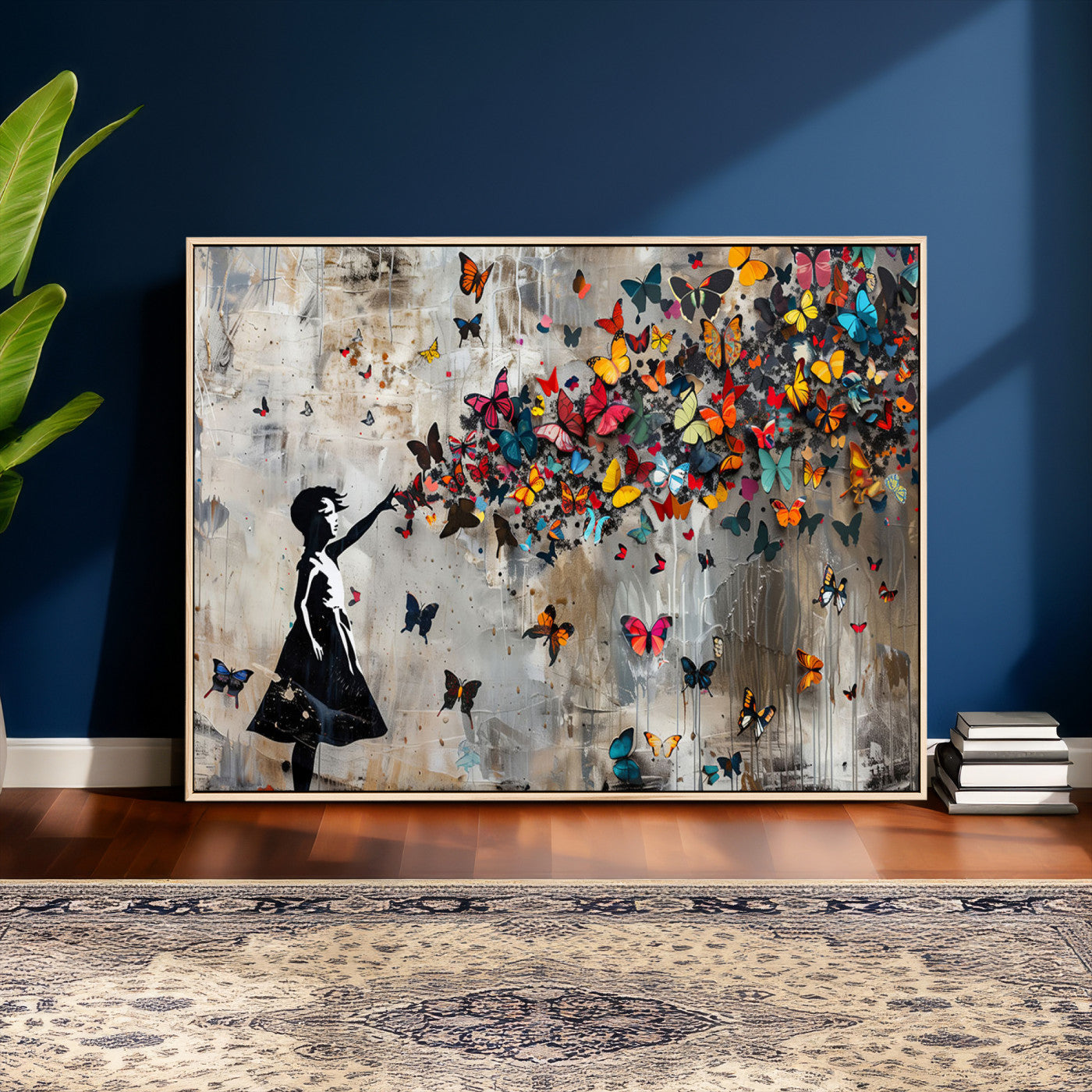 51446-MGV-CV-36X24 - Banksy Butterfly Girl Wall Art | 3-Piece Butterfly Girl Canvas