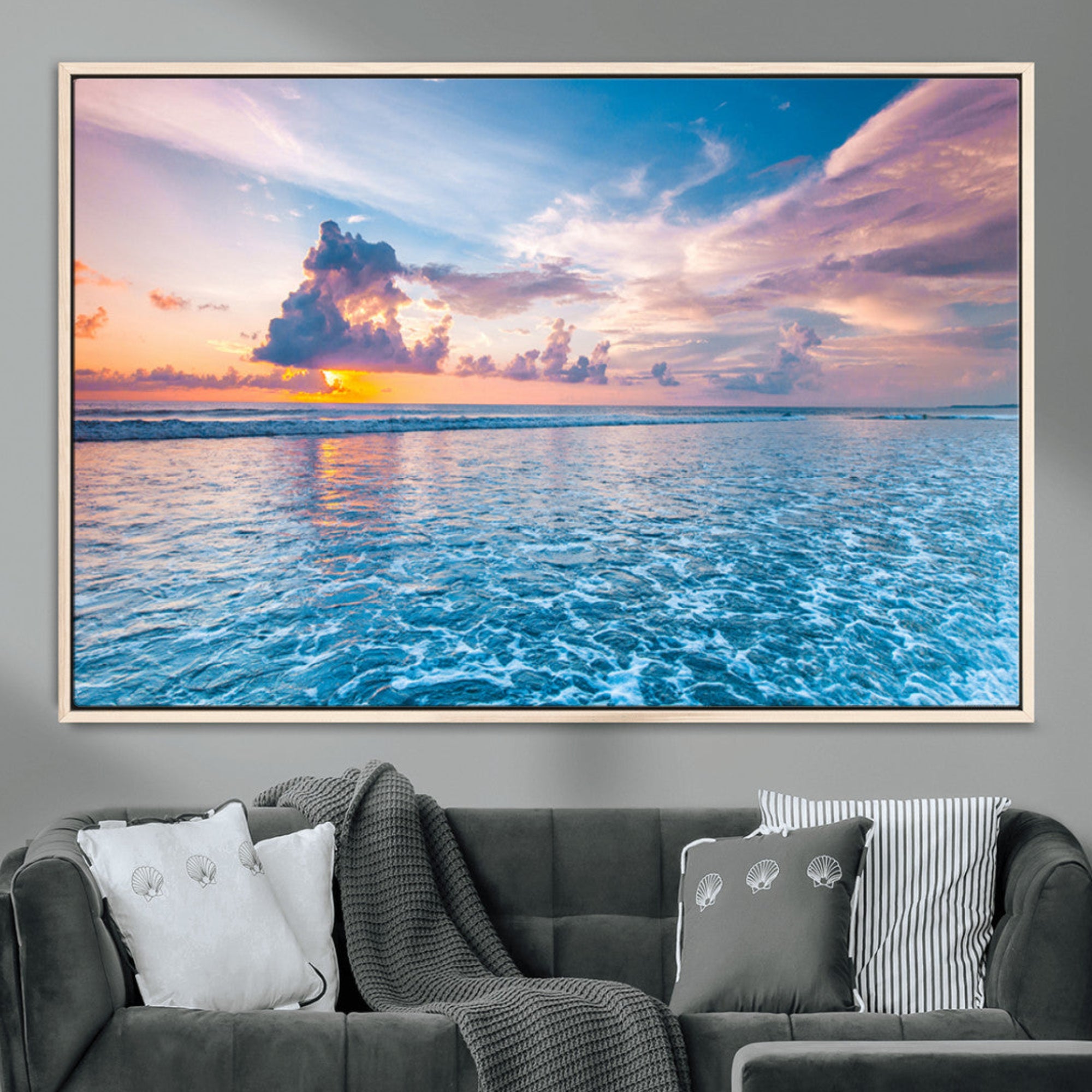 36641-MGV-CV-36X24-Ocean Sunset Canvas Wall Art Print – Tranquil Seascape Vibrant Sky Rolling Waves Coastal Artwork for Home, Office