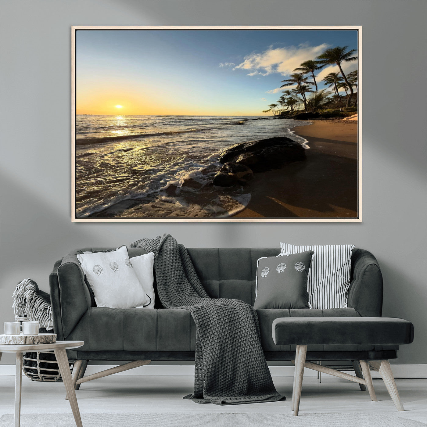 Nadir2-MGV-CV-36X24-Tropical Beach Wall Art - Stunning Ocean Sunset Canvas Print with Palm Tree Design for Relaxing and