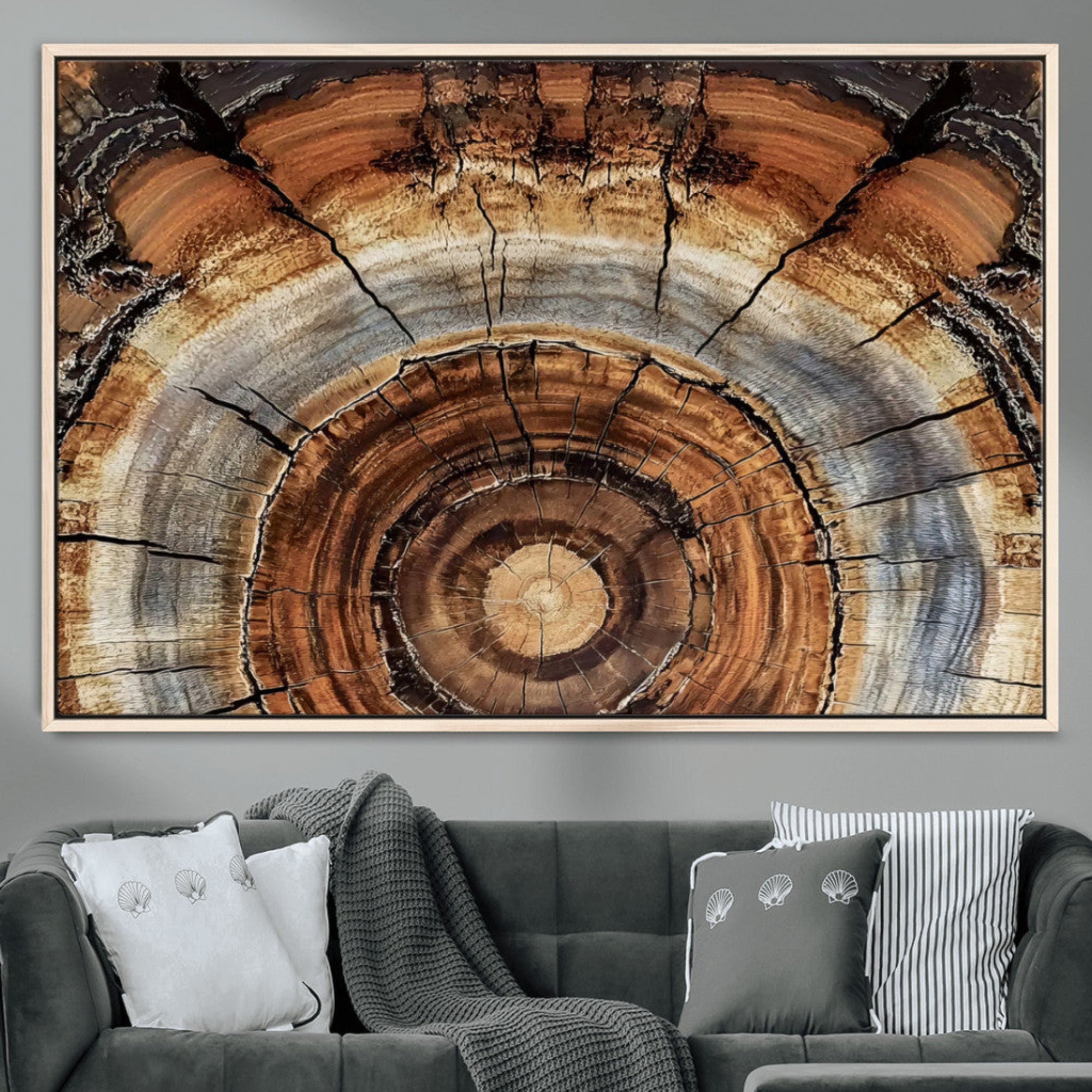 15184146-MGV-CV-36X24-Tree Rings Wall Art Canvas Print – Rustic Wood Texture Natural Grain Organic Pattern Earthy Artwork for Home Office