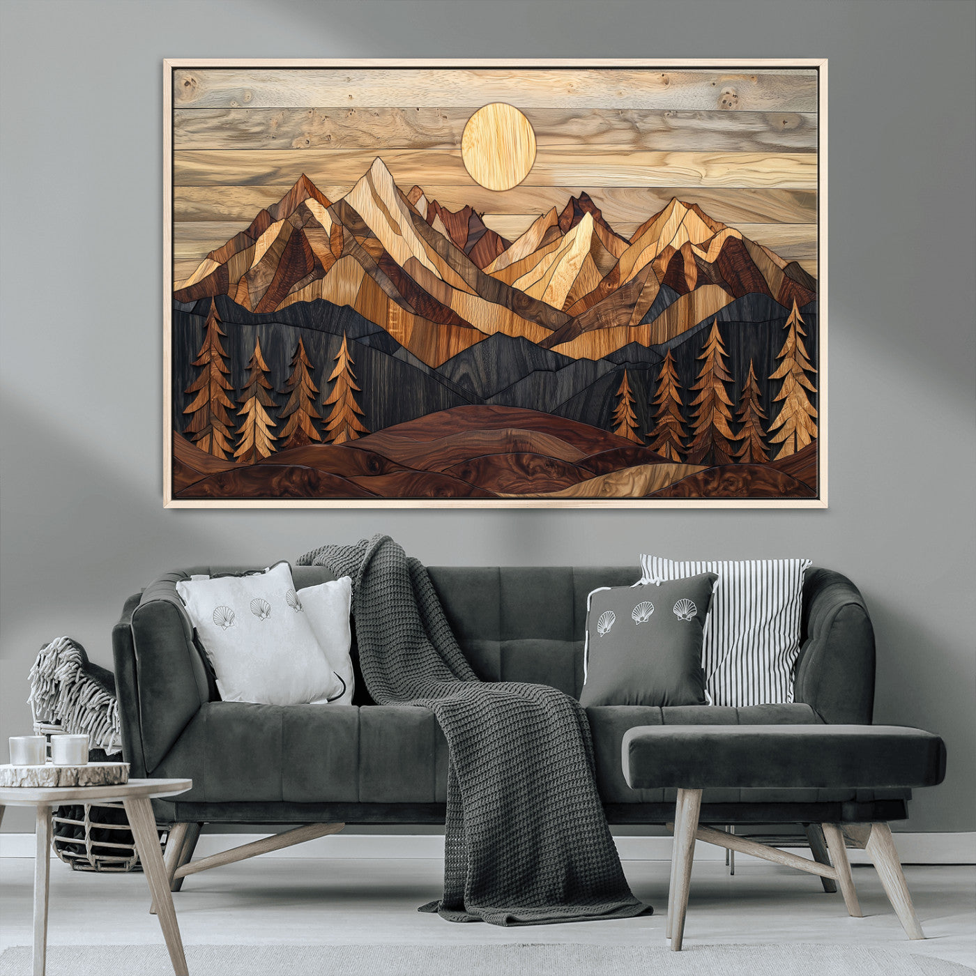 39116082-MGV-CV-36X24-Wood Mountain Landscape Wall Art Canvas Print – Framed Sunset Hills Nature Artwork, Abstract Boho Decor for Home, Office