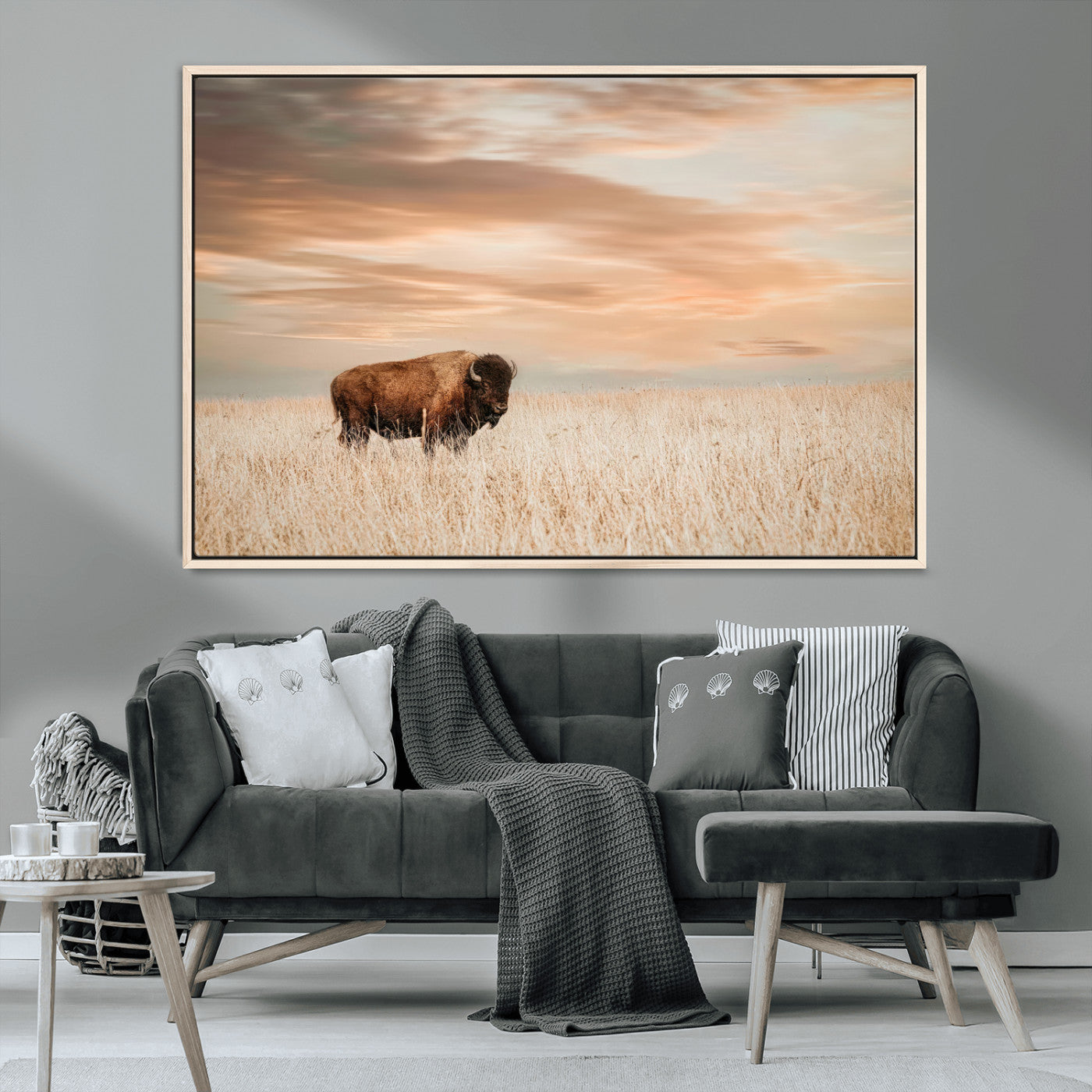 87282289-MGV-CV-36X24-Bison Wall Art Canvas Print – Framed Buffalo Artwork, Western Prairie Scene Perfect Rustic Decor for Home, Office