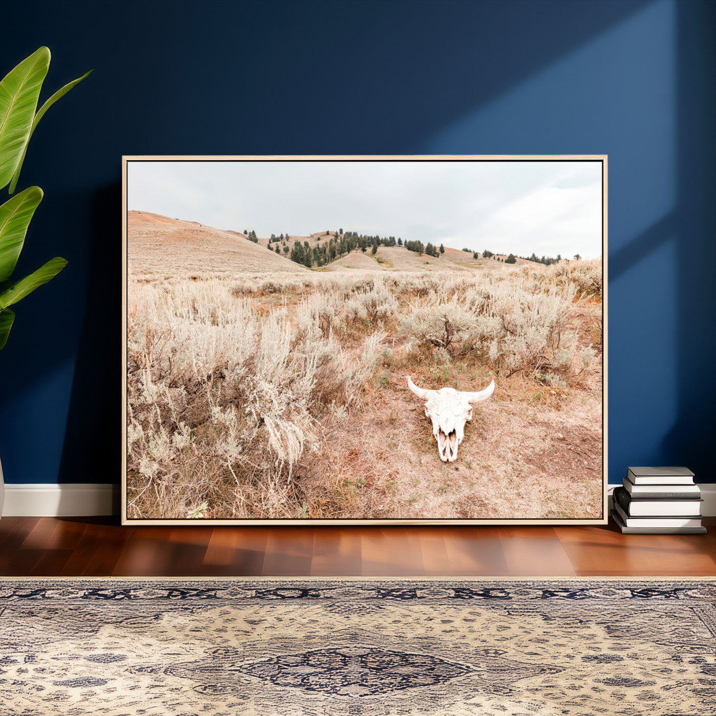 97234735-MGV-CV-36X24 - Desert Skull Wall Art – Arid Landscape & Sagebrush Canvas Print, Rustic Nature and Earth Tones for Living Room or Minimalist Decor