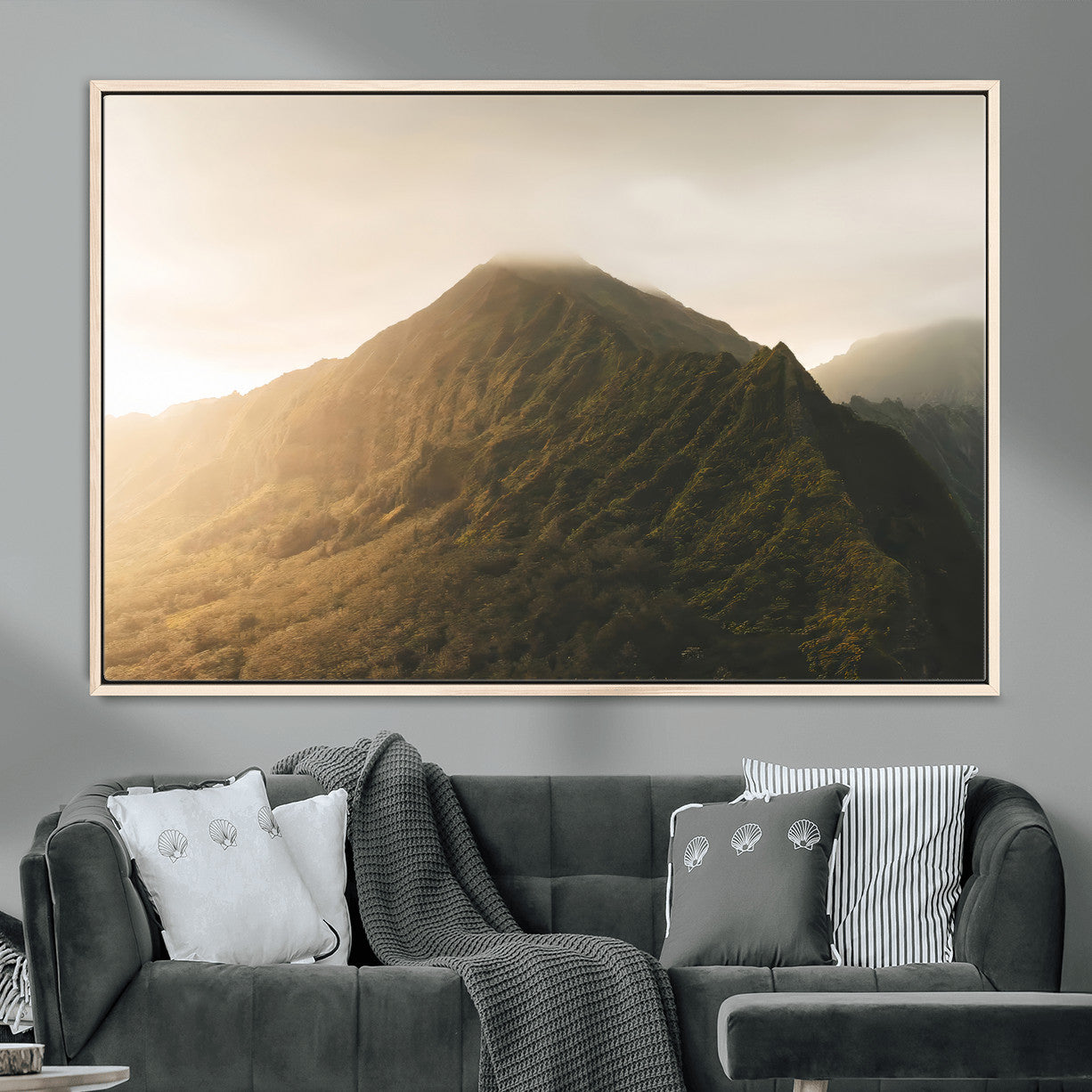 42338636-MGV-CV-36X24-Mountain Wall Art – Framed Sunset Landscape Canvas Artwork, Serene Nature Design, Rustic Decor for Home, Office
