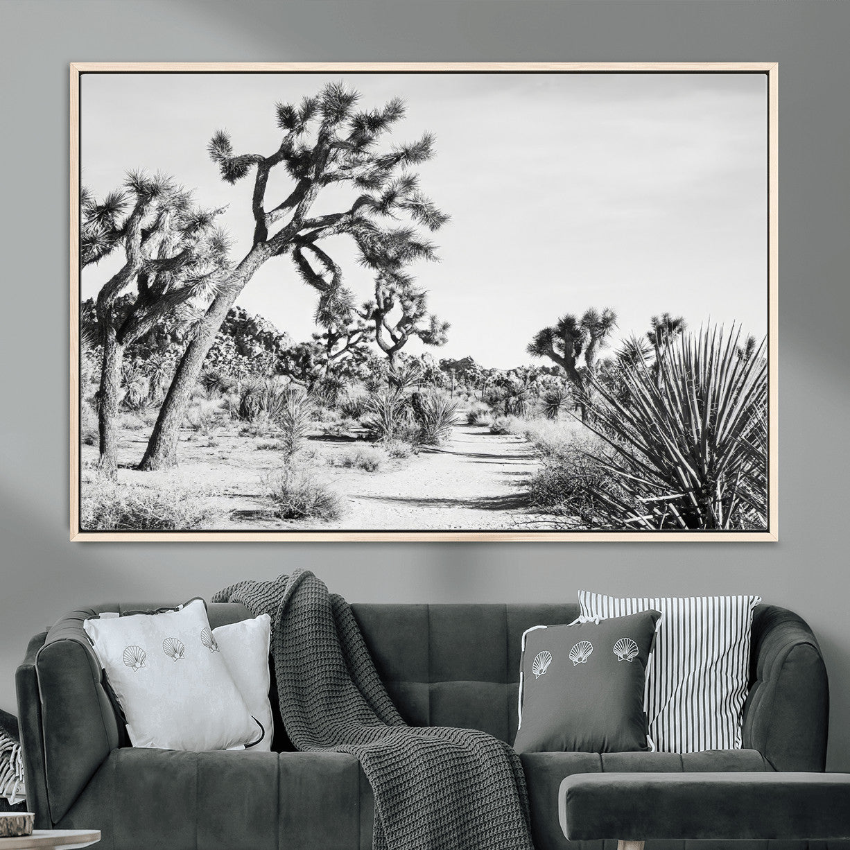 88164251-MGV-CV-36X24-Joshua Tree Desert Wall Art – Black & White Canvas Print, Nature Serenity Decor for Guest Room, Office or Living Room