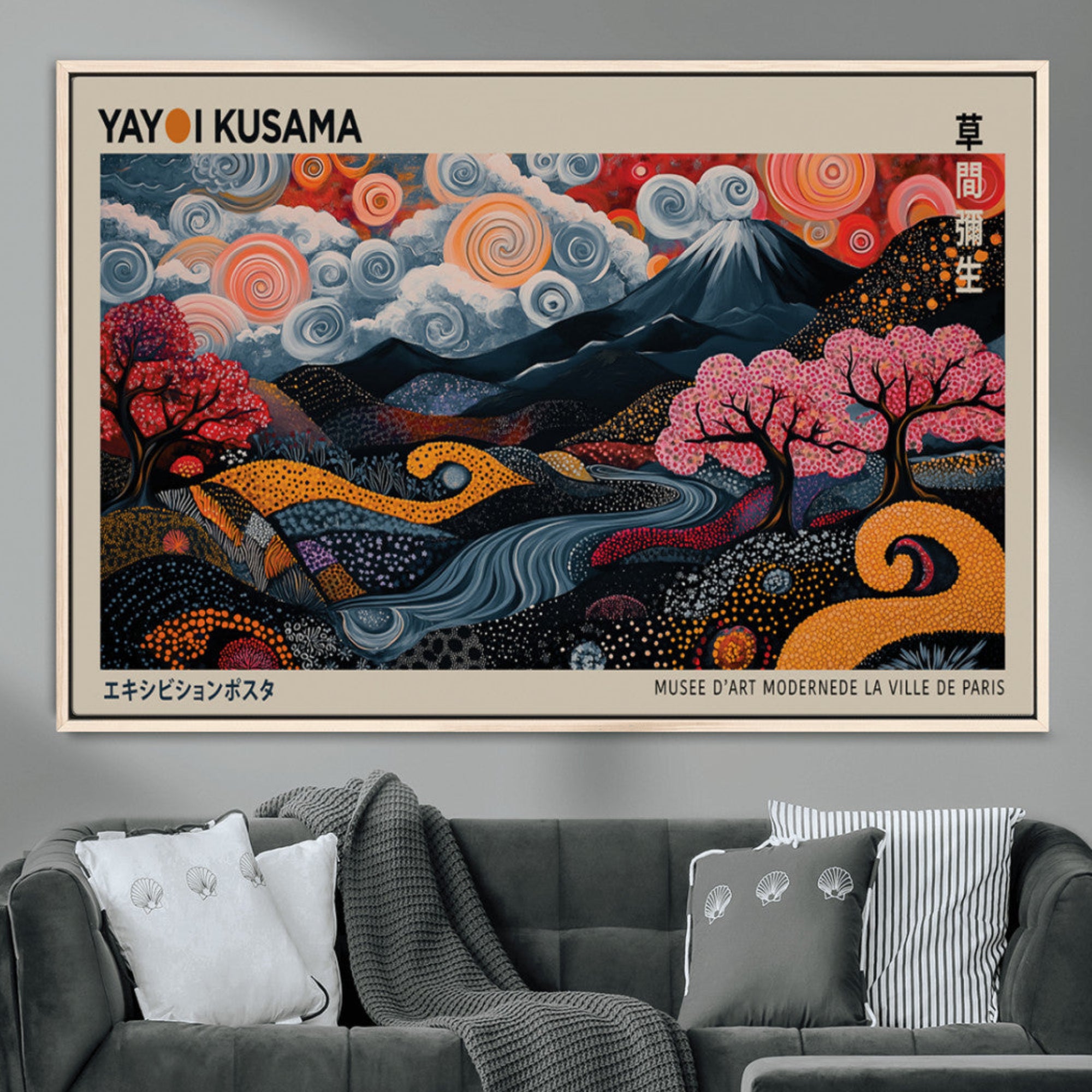 89598235-MGV-CV-36X24-Modern Japanese Wall Art Canvas Print – Framed Contemporary Yayoi Kusama Artwork for Home, Office, Living Room