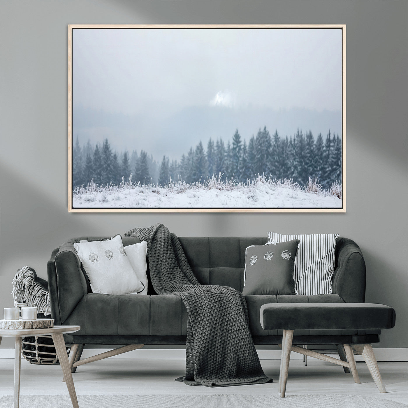 33033082-MGV-CV-36X24-Winter Forest Wall Art Canvas Print – Framed Snowy Landscape Art Picture Misty Tree Scene Artwork for Home Office
