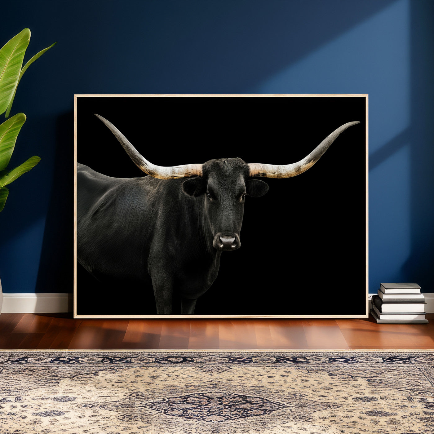 23572907-MGV-CV-36X24 - Texas Longhorn Wall Art Canvas Print, Framed Rustic Western Art Picture Print, Farmhouse Animal Perfect Modern Western Minimalist Decor Artwork