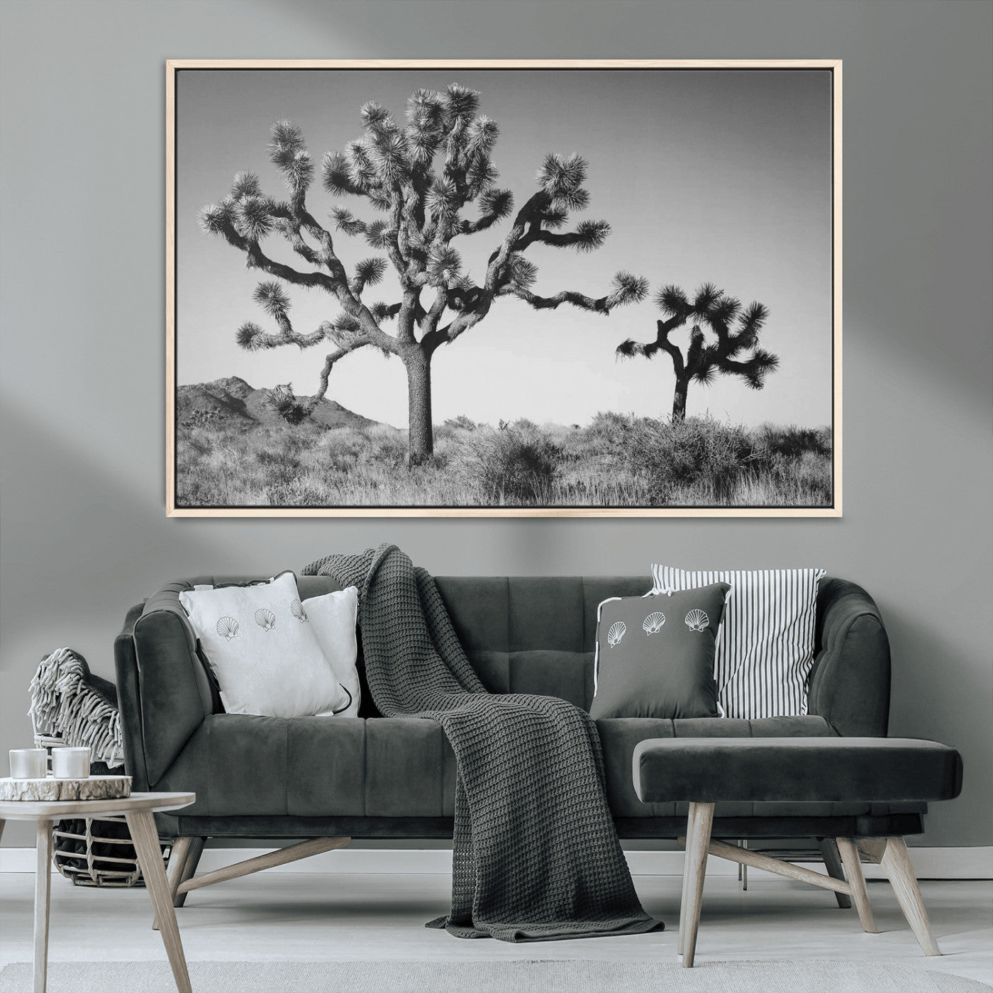 93692513-MGV-CV-36X24-Joshua Tree Wall Art Canvas Print – Framed Monochrome Desert Minimalist Nature Scene Southwestern Artwork for Home Office