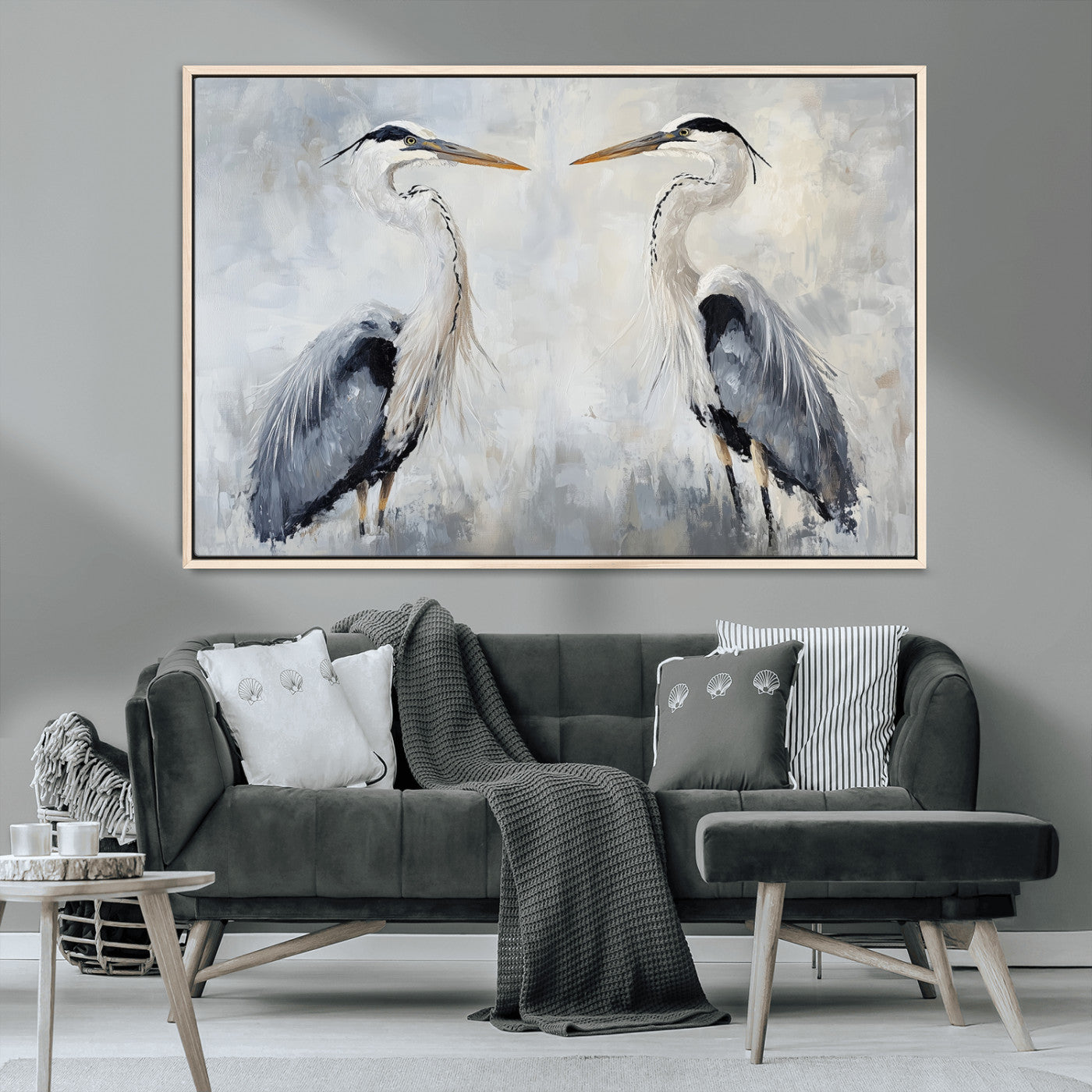 90806932-MGV-CV-36X24-Heron Wall Art Canvas Print – Framed Bird Nature Inspired Coastal Minimalist Wildlife Artwork for Home Office