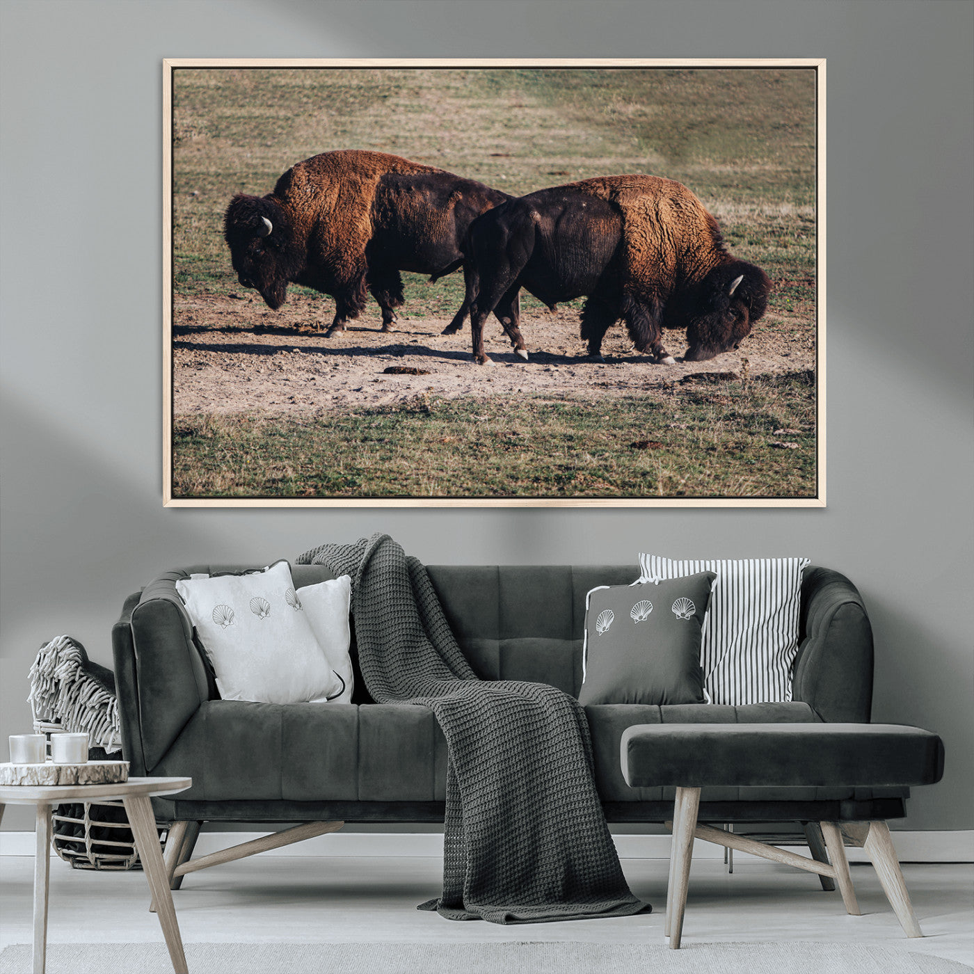 58141885-MGV-CV-36X24-Bison Wall Art Canvas Print – Framed Western Wildlife Modern Ranch Rustic Nature Scene Artwork for Home Office