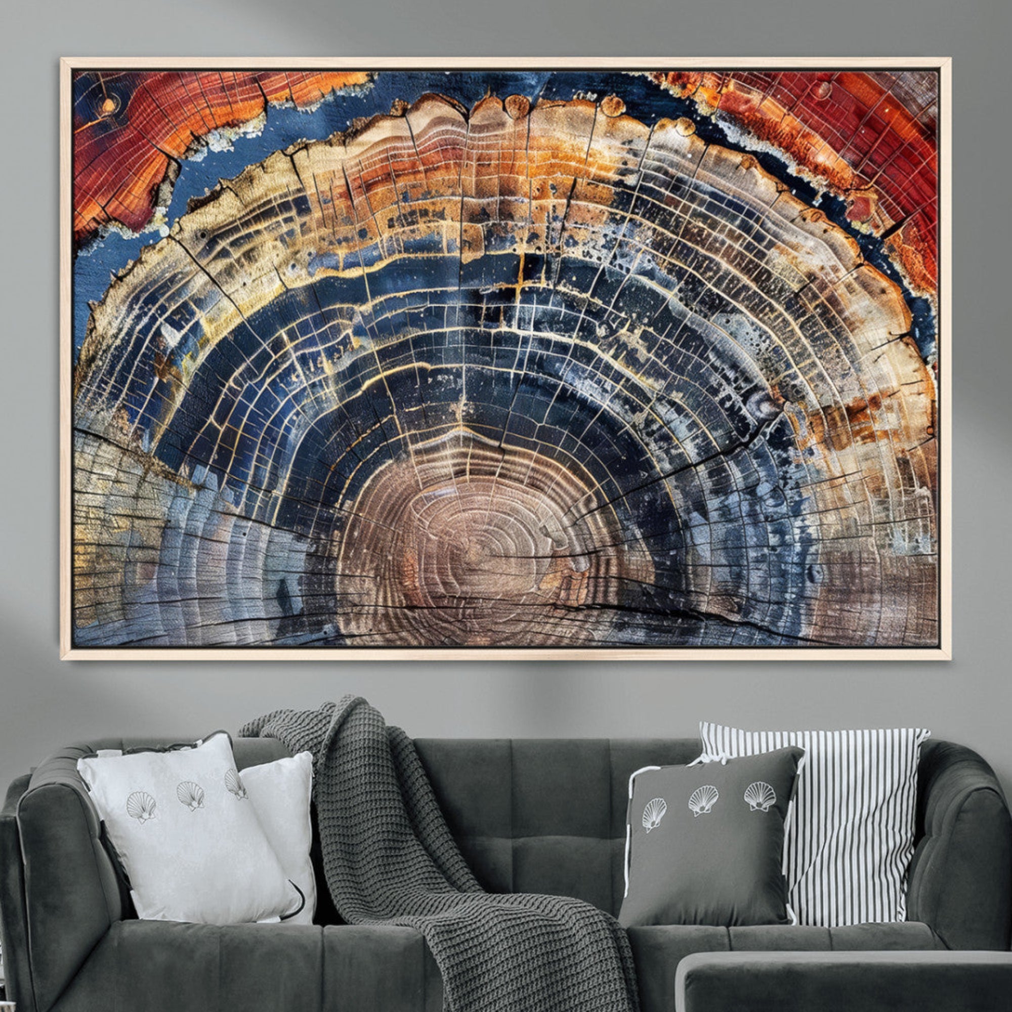 60292921-MGV-CV-36X24-Tree Rings Wall Art Canvas Print – Framed Petrified Wood Modern Rustic Nature Scene Artwork for Home Office