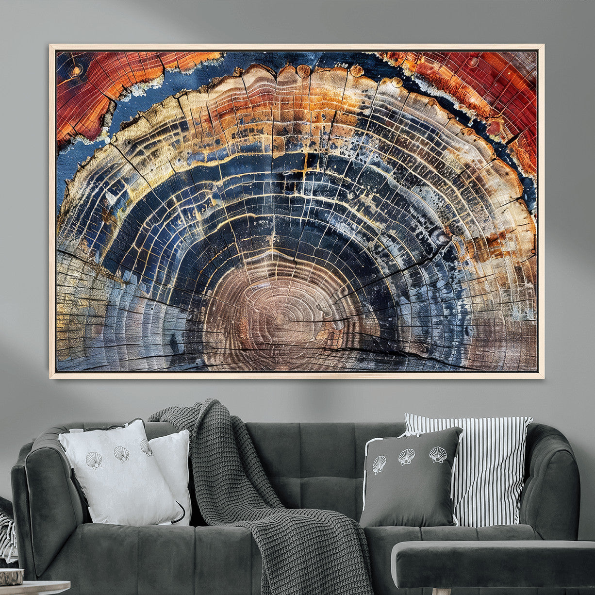 60292921-MGV-FC-36X24 - Vintage Tree Rings Wall Art Canvas Print – Framed Wood Art Picture Petrified Wood Artwork for Home, Office, Living Room