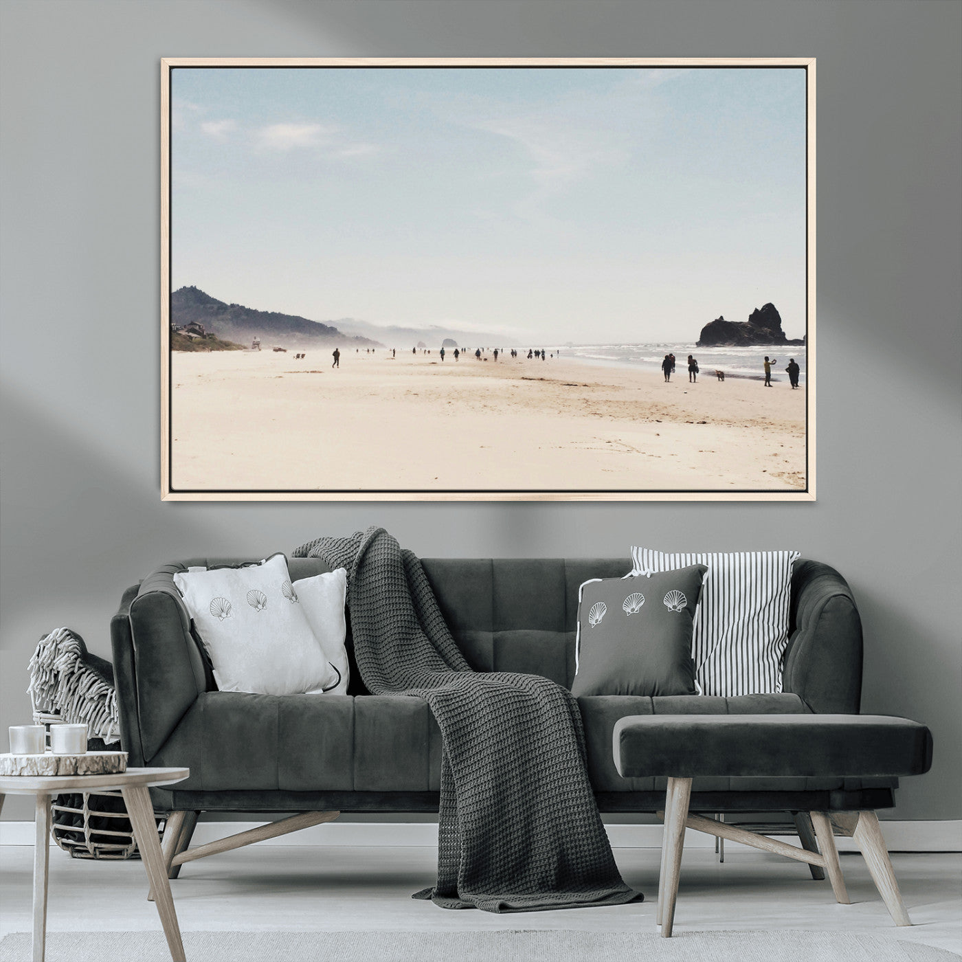 28307820-MGV-CV-36X24-Minimalist Beach Wall Art Canvas Print – Framed Coastal Serenity Soft Sand Nature Scene Artwork for Home Office