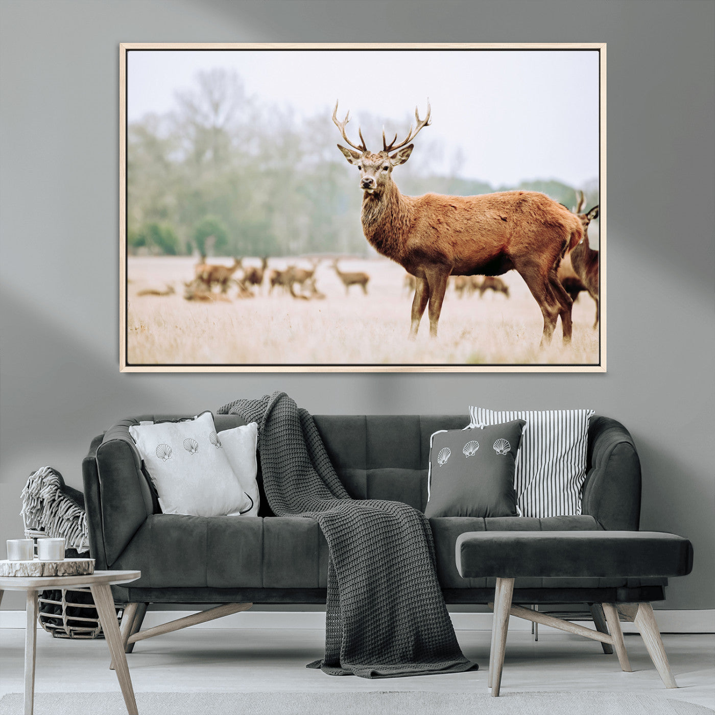 53240224-MGV-CV-36X24-Rustic Deer Wall Art Canvas Print – Forest Woodland Stag Nordic Animal Scenic Nature Artwork for Home, Cabin
