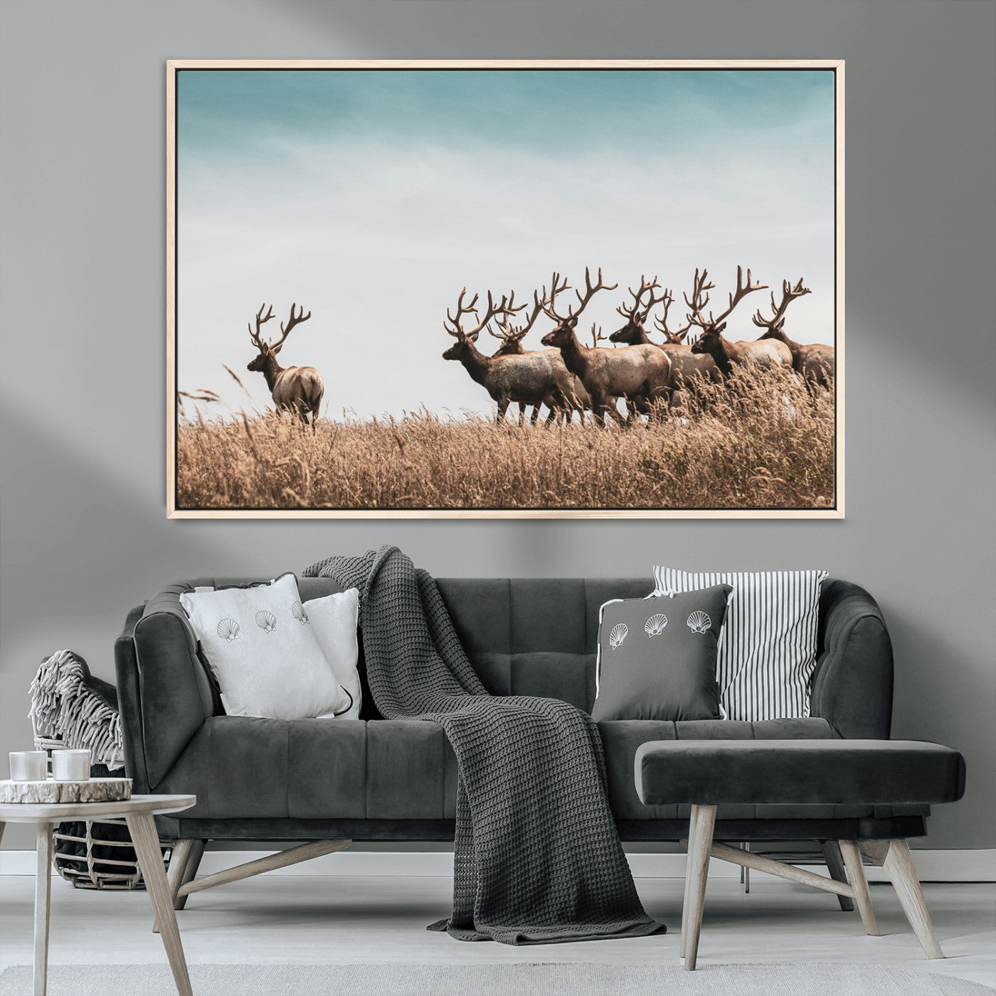 81594705-MGV-CV-36X24-Elk Herd Wall Art Canvas Print – Framed Wildlife Photography Rustic Nature Scene Artwork for Home, Office, Living Room