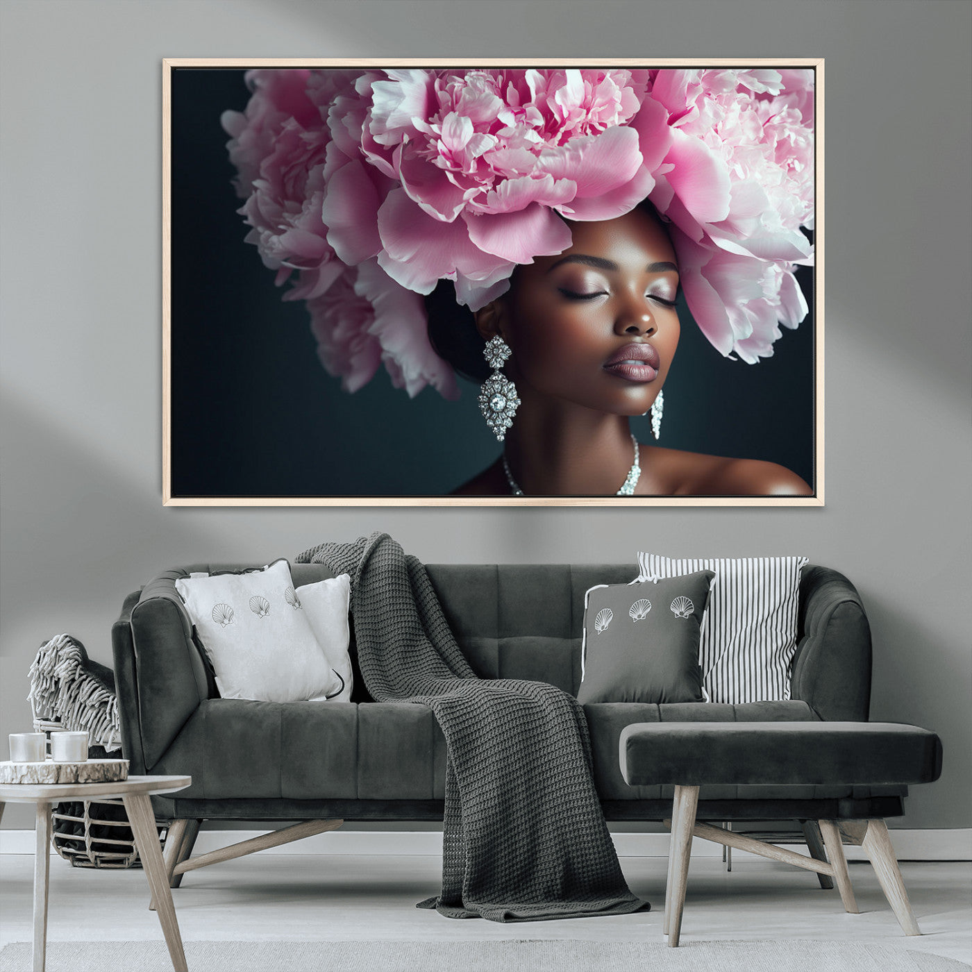 -Black Beauty Petal Crown Wall Art Canvas Print – Floral Petal Headpiece Elegant Design, Petal Inspired Artwork for Home, Office