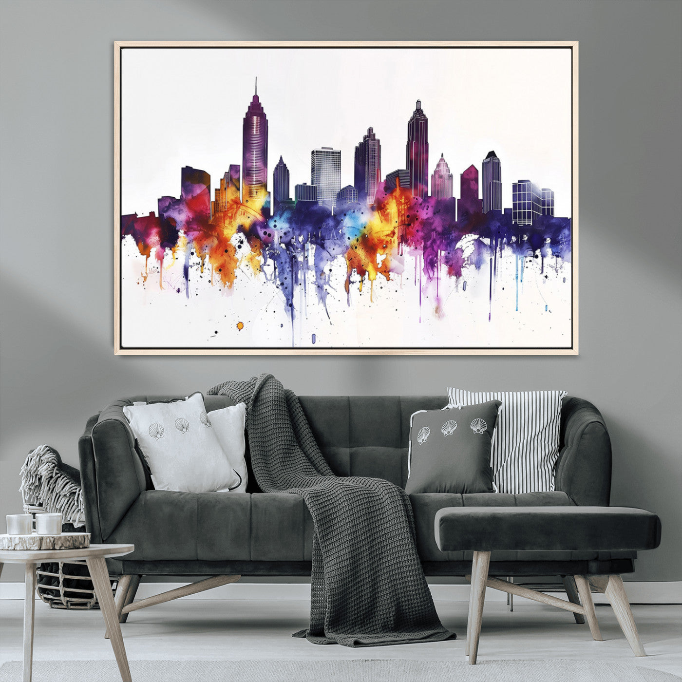 34479880-MGV-CV-36X24-Atlanta Skyline Wall Art Canvas Print – Framed Colorful Watercolor Cityscape Artwork for Home, Office, Living Room