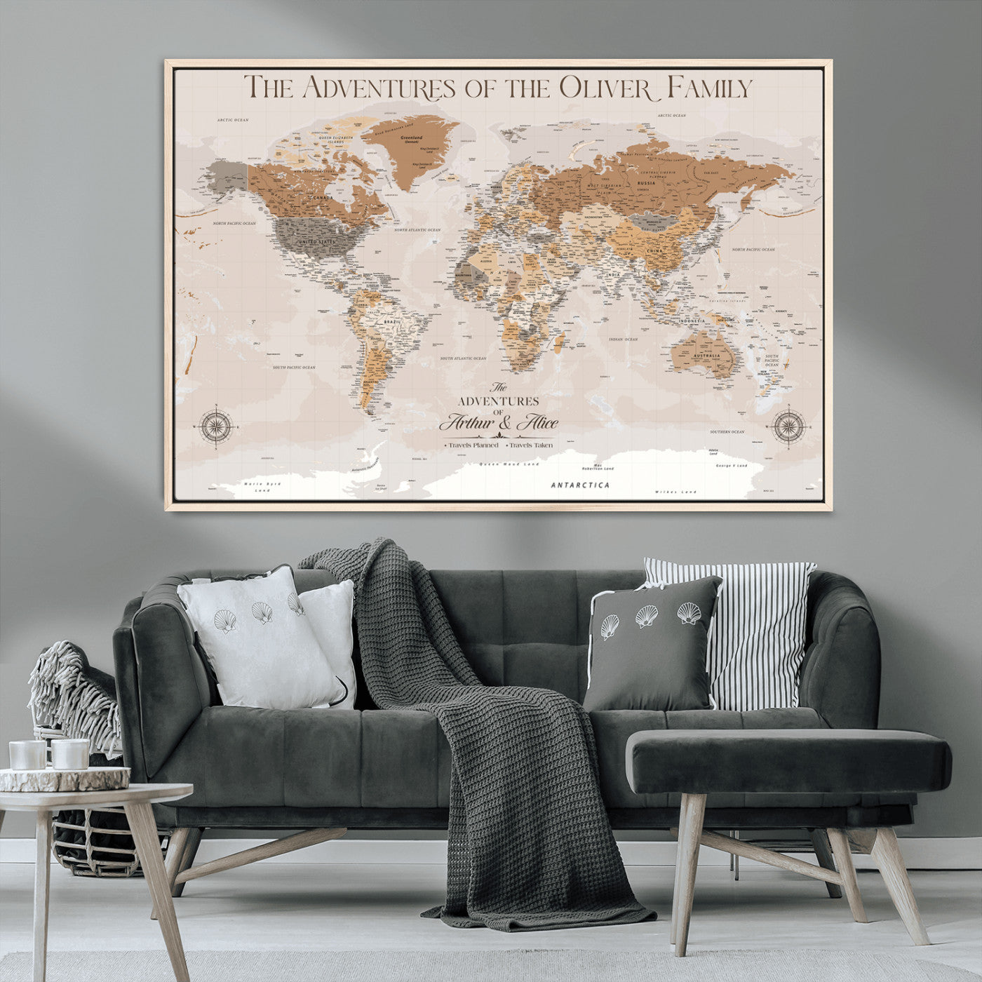 -Personalized Push Pin World Map Canvas – Custom Framed Travel Tracker Wall Art, Large Adventure Map with Pins for Home, Office