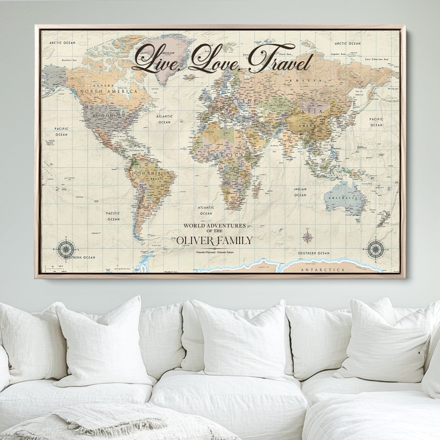 -Personalized Push Pin World Map Canvas – Custom Framed Travel Tracker Wall Art, Large Adventure Map with Pins for Home, Office
