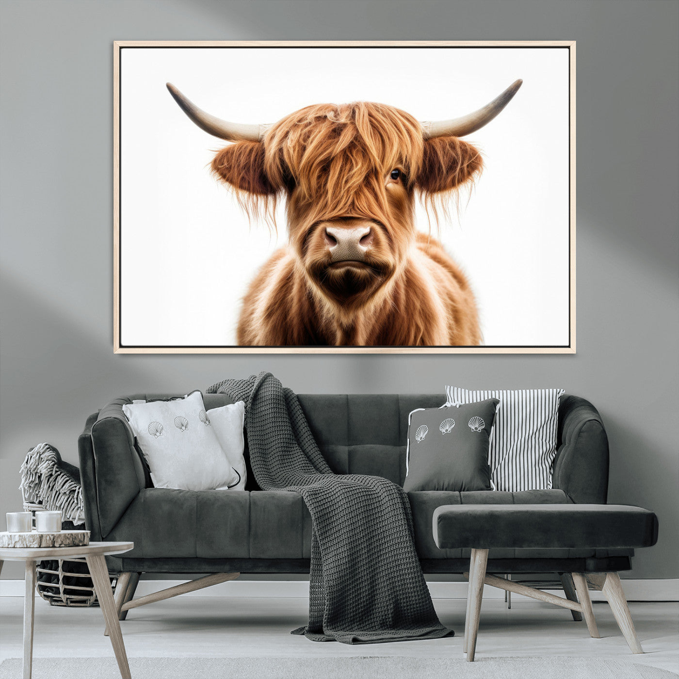 -Scottish Highland Cow Canvas Print, Framed Highland Cow Canvas Home Decor