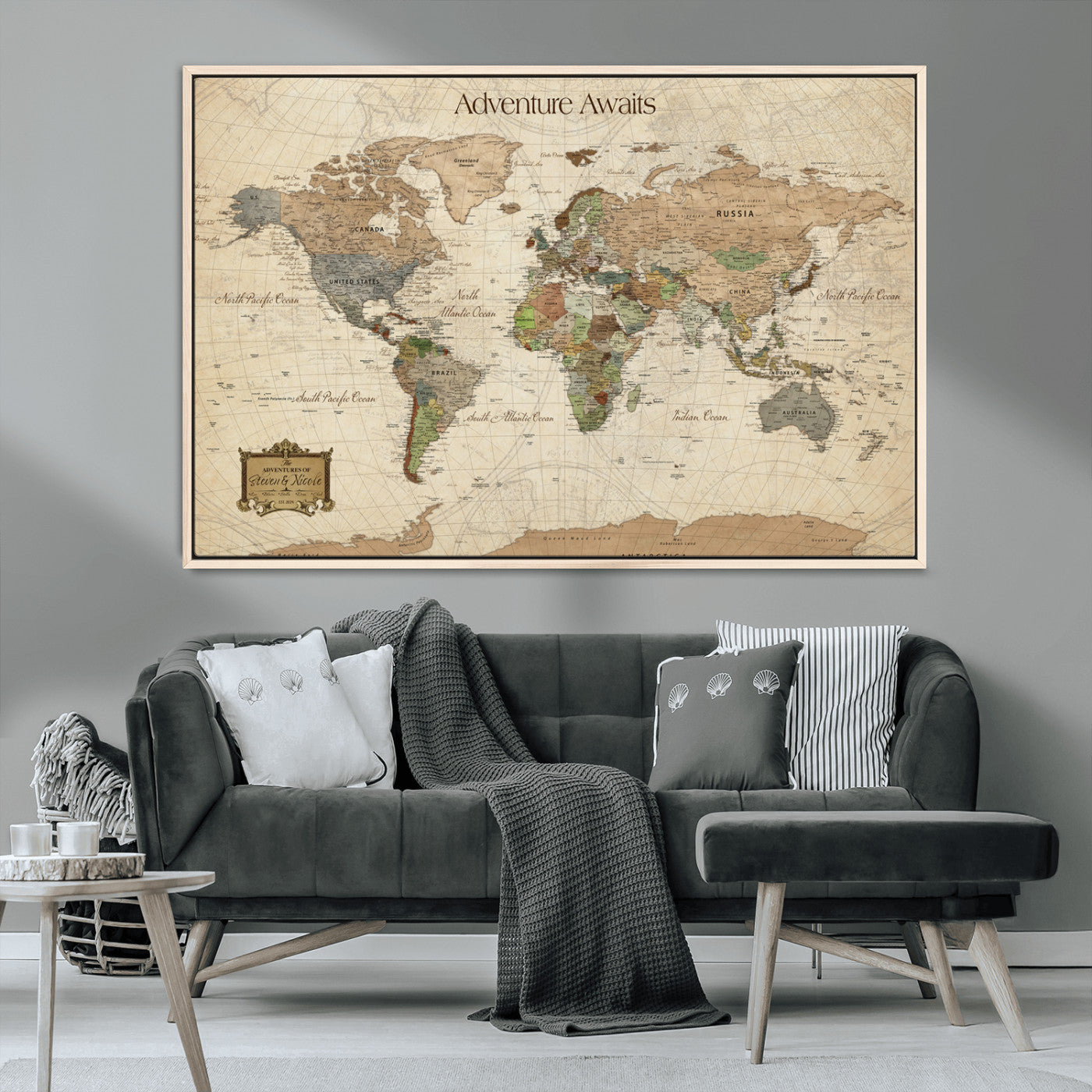 33020399-MGV-CV-36X24-Personalized World Map Canvas Print – Custom Push Pin Travel Tracker Map Anniversary Gift for Couples for Home, Office