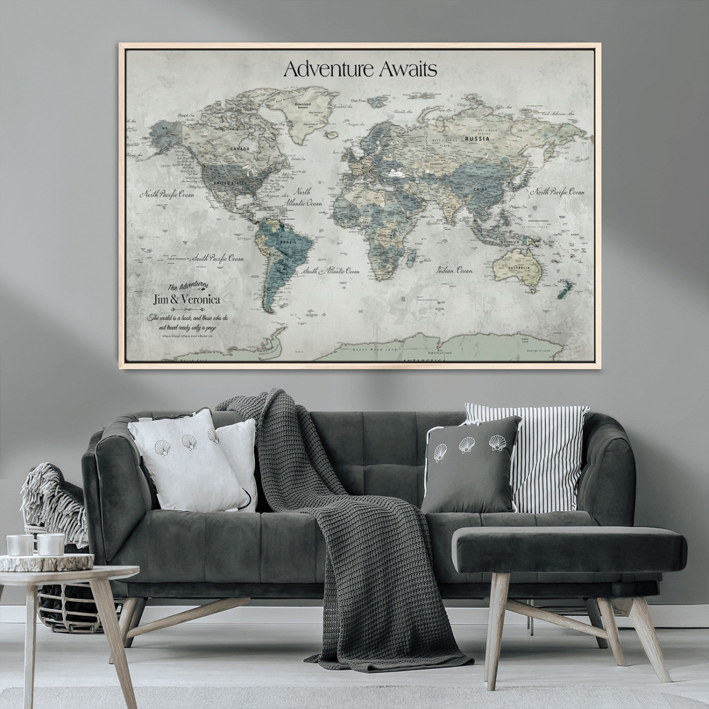 -Personalized Push Pin World Map Canvas Print – Custom Adventure Travel Map Framed Wall Art Gift for home, office