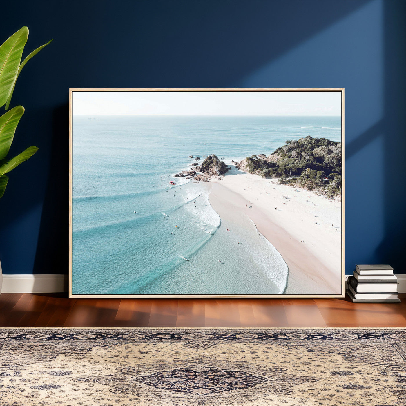 79395467-MGV-CV-36X24 - Aerial Beach Wall Art Canvas Print, Coastal Ocean Waves and Surfers Scenic Seaside Artwork for Home, Office Decor