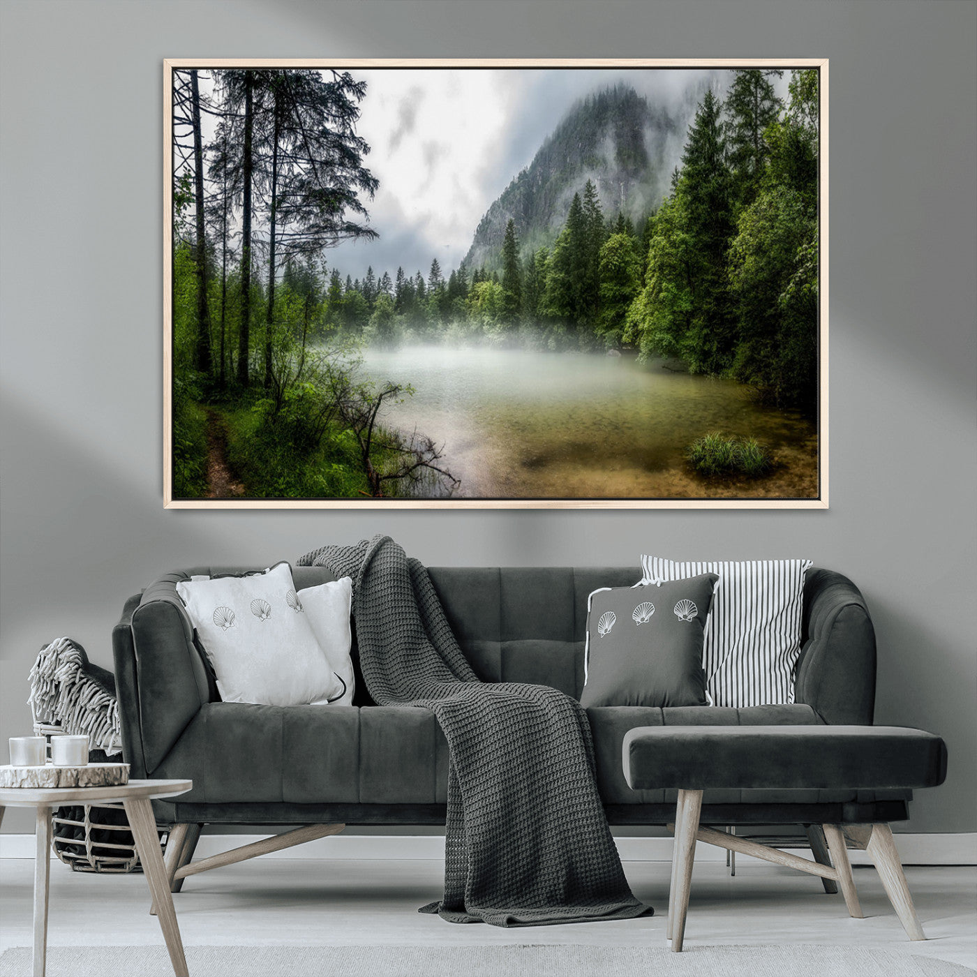 -Misty Lake Forest Green Trees Calm Water Reflection Mountain Fog Nature Landscape Outdoor Scenic