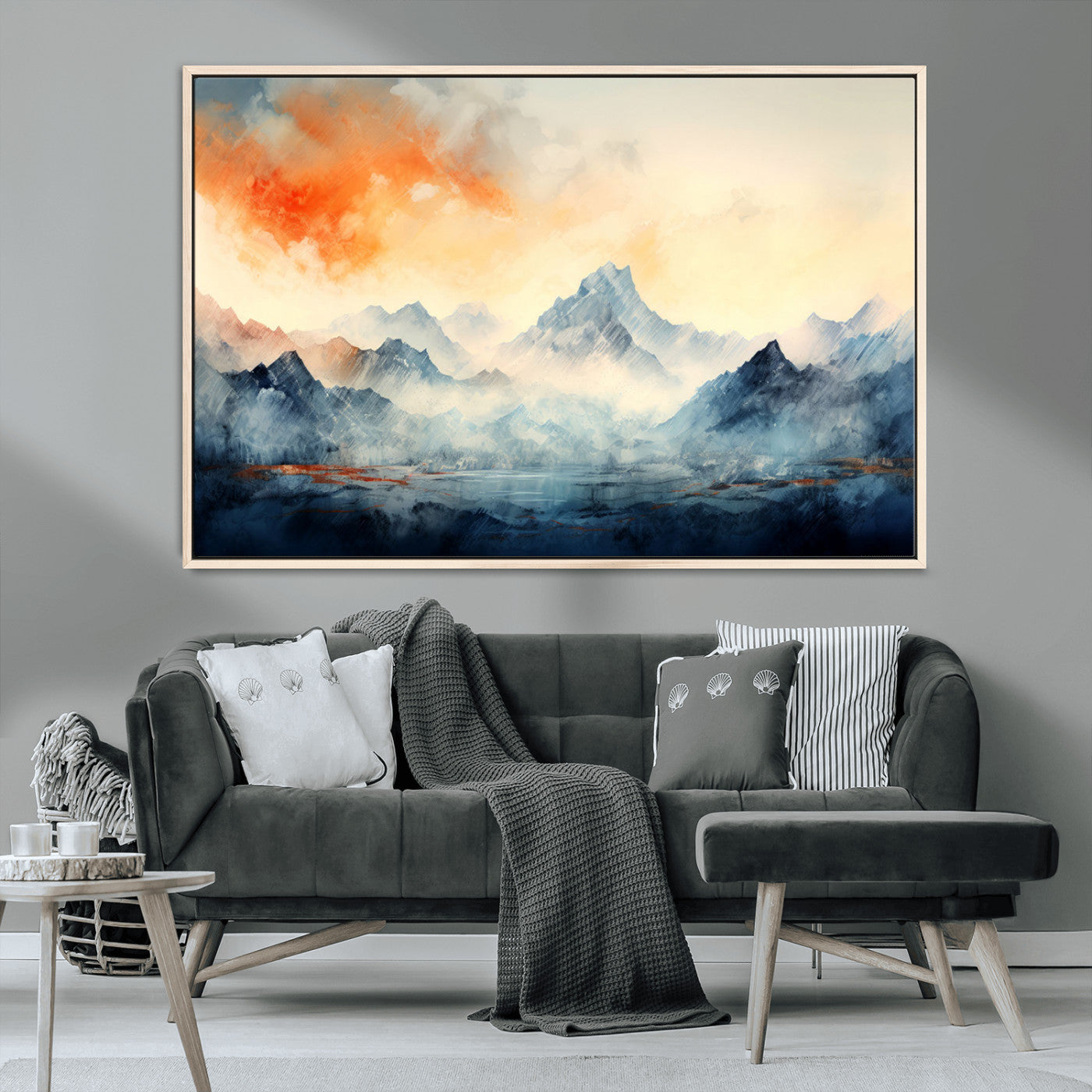 WRM1005-MGV-CV-36X24-Warm Clouds Abstract Mountain Wall Art Canvas Print