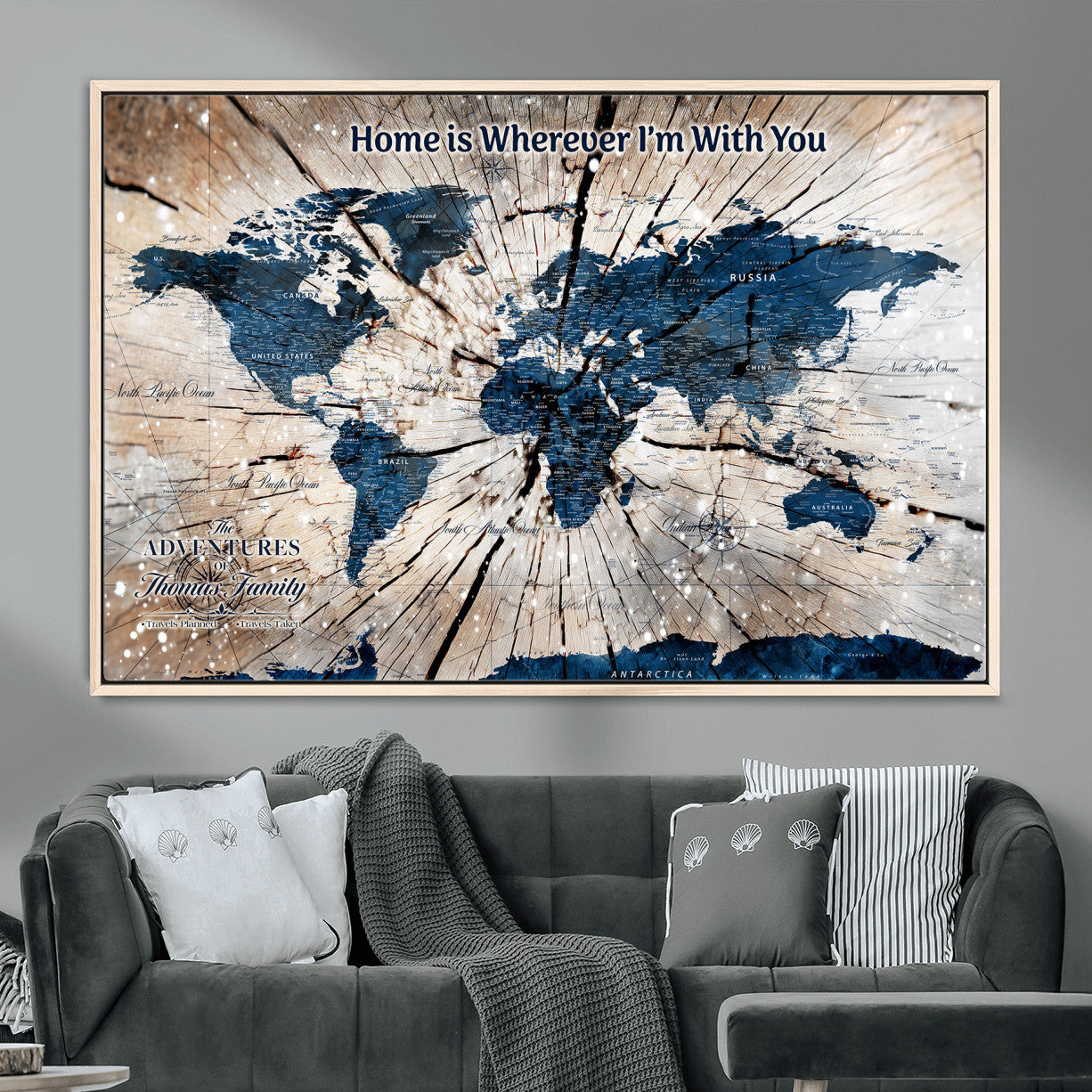 35694194-MGV-FC-36X24 - Personalized World Map Wall Art Canvas Print – Custom Push Pin Travel Map for Couples, Families, or Office Decor