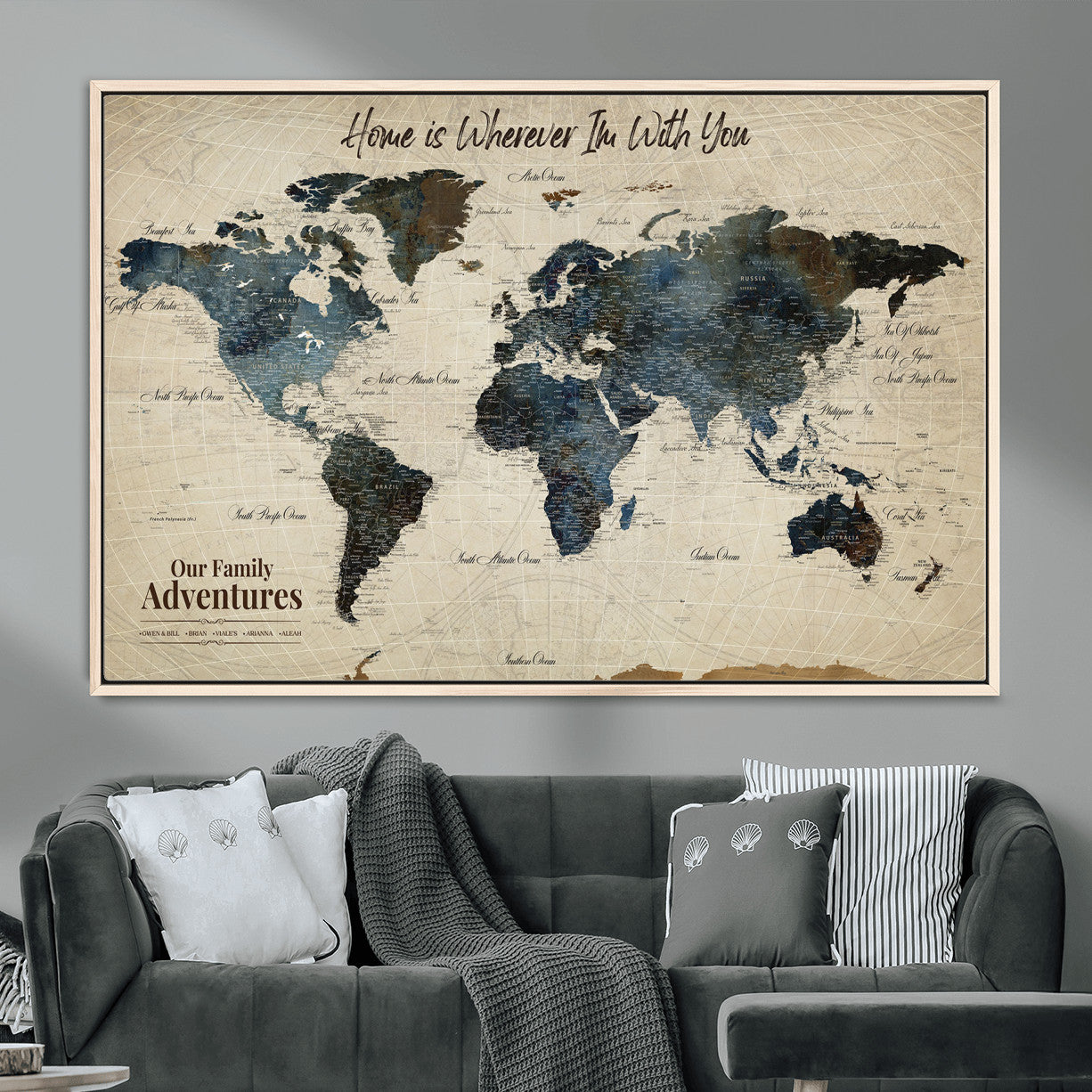 71188227-MGV-FC-36X24 - Personalized World Map Wall Art Canvas Print – Custom Push Pin Travel Map for Couples, Families, or Office Decor